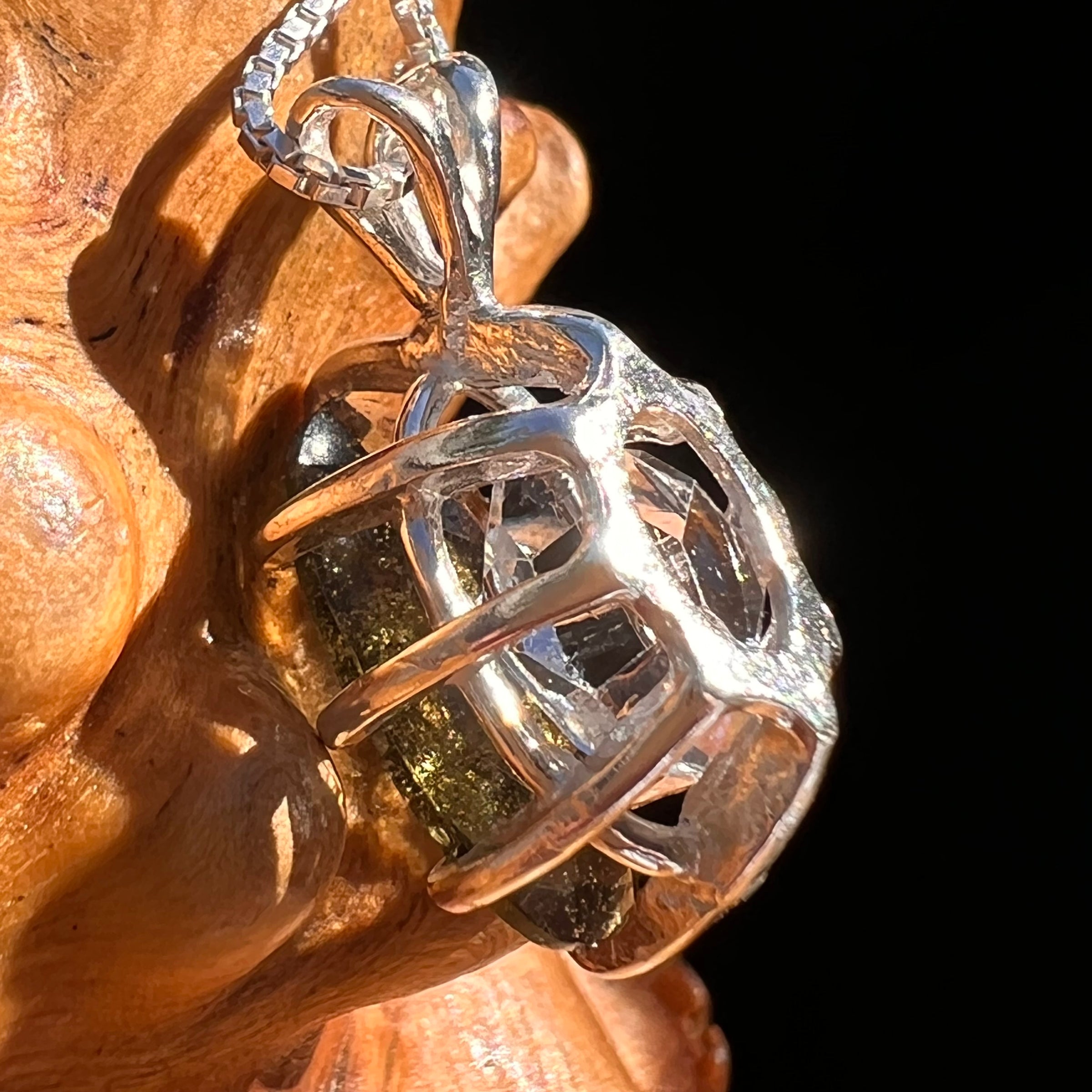 Moldavite & Herkimer Diamond Necklace Sterling #7652-Moldavite Life