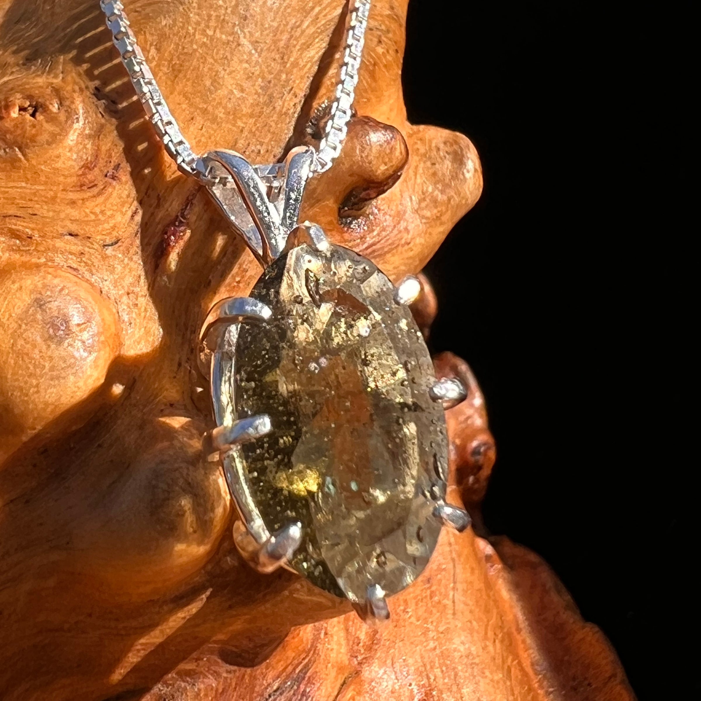 Moldavite & Herkimer Diamond Necklace Sterling #7653-Moldavite Life