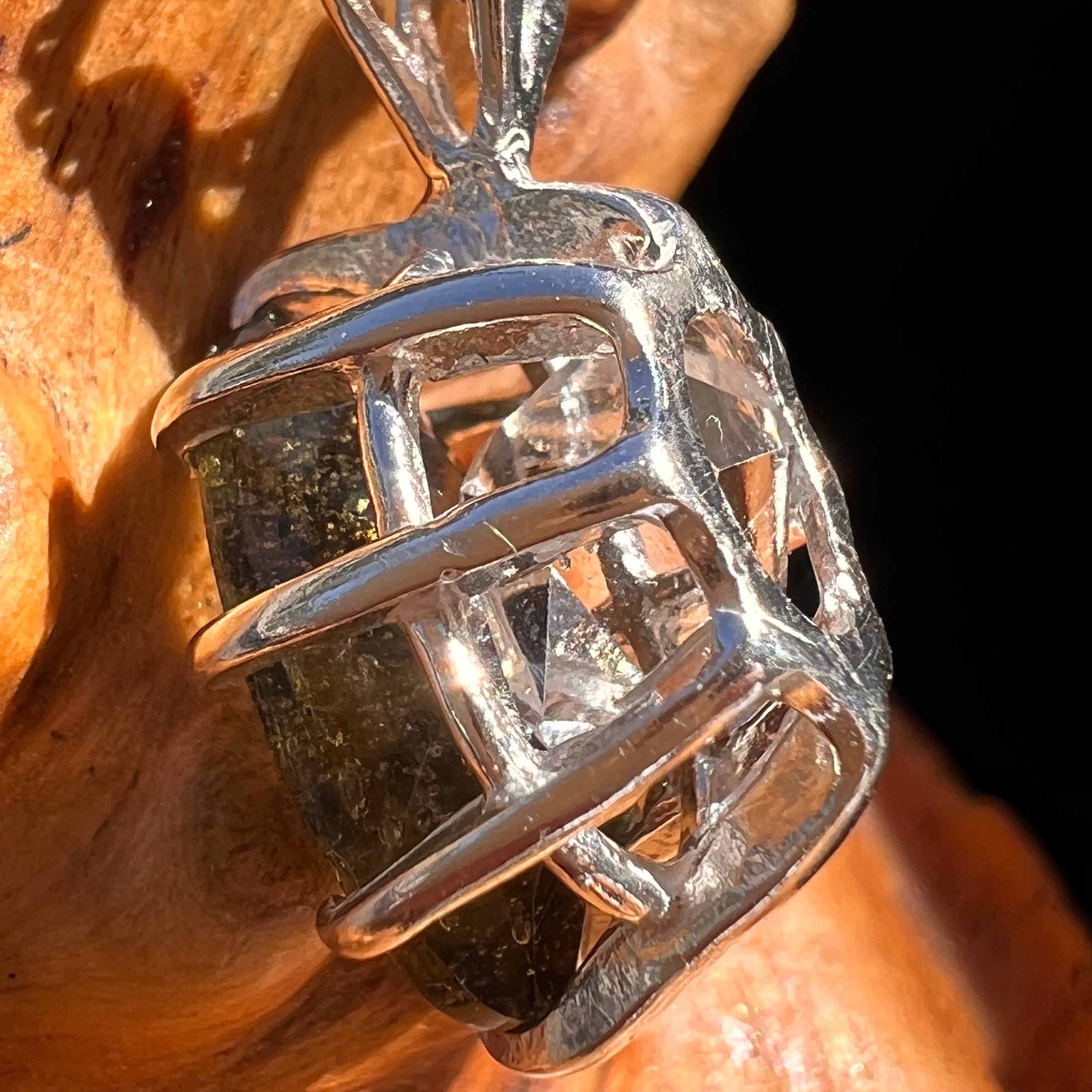 Moldavite & Herkimer Diamond Necklace Sterling #7653-Moldavite Life