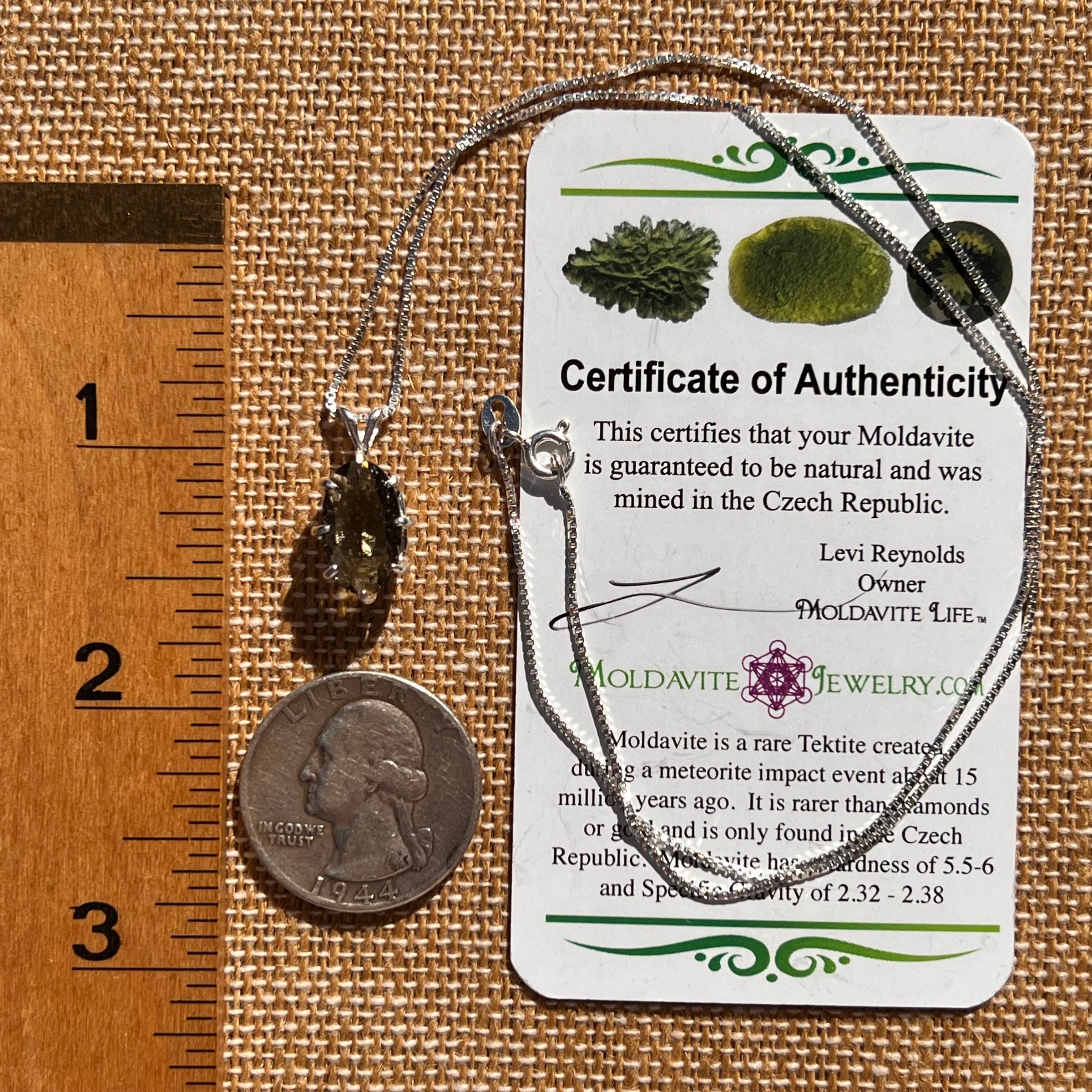 Moldavite & Herkimer Diamond Necklace Sterling #7653-Moldavite Life