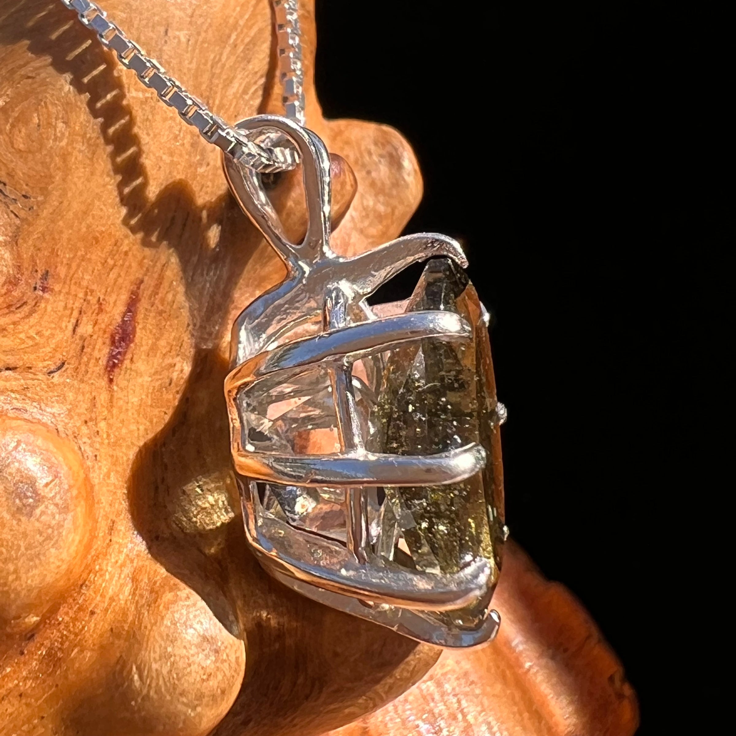 Moldavite & Herkimer Diamond Necklace Sterling #7653-Moldavite Life