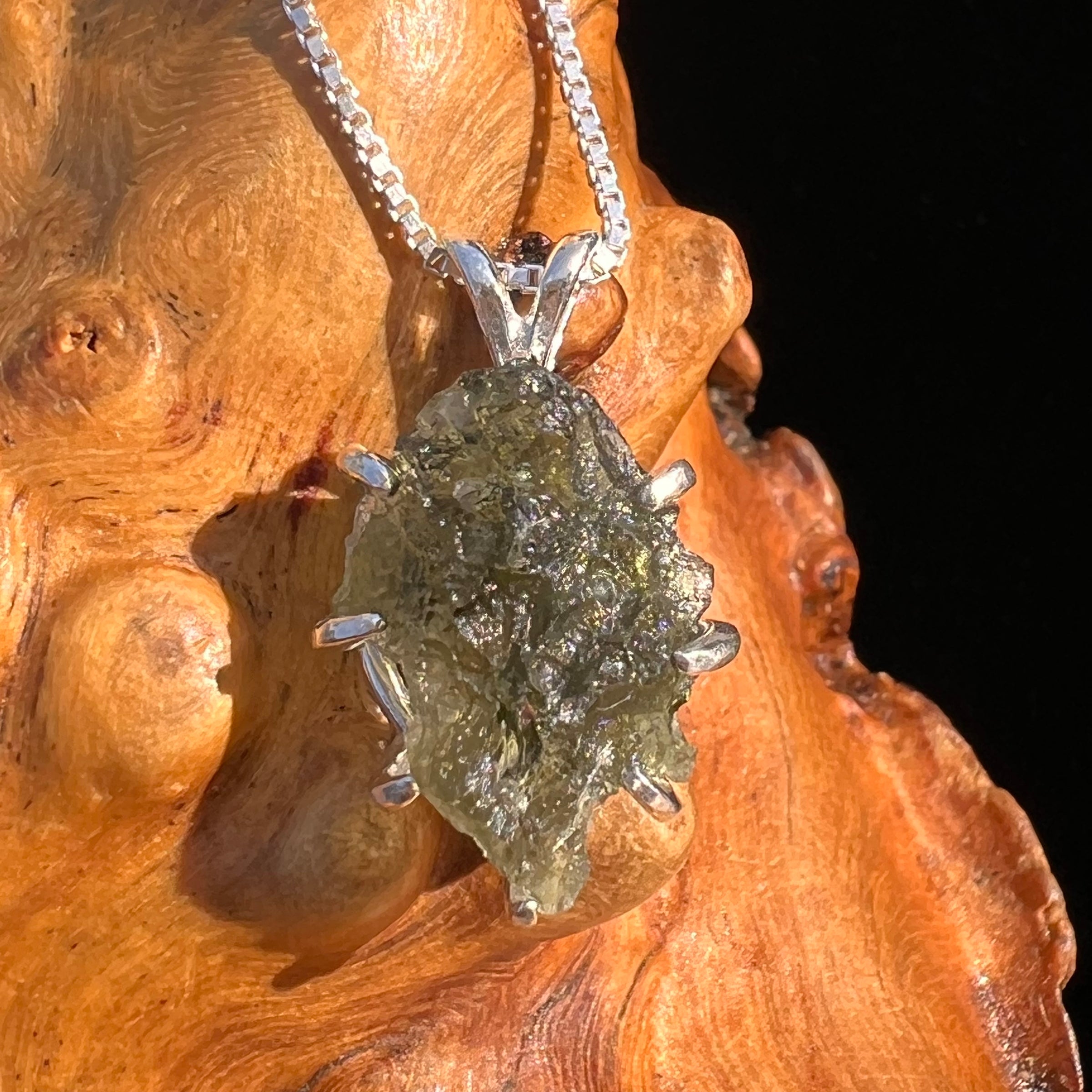 Moldavite & Herkimer Diamond Pendant Sterling #7527-Moldavite Life