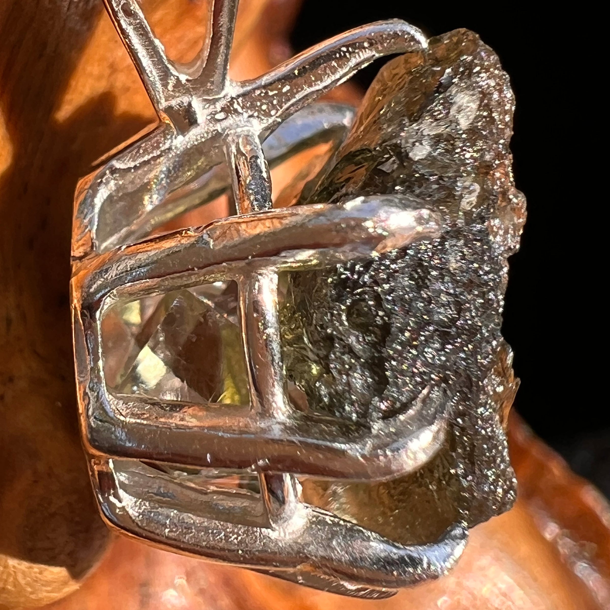 Moldavite & Herkimer Diamond Pendant Sterling #7527-Moldavite Life