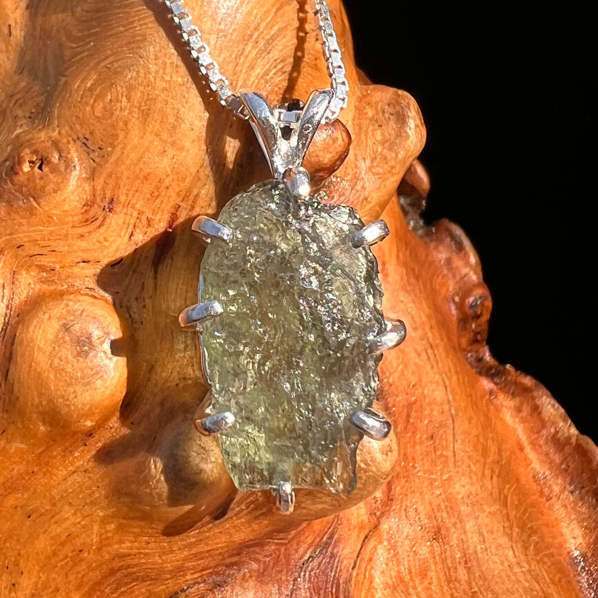 Moldavite & Herkimer Diamond Pendant Sterling #7528-Moldavite Life