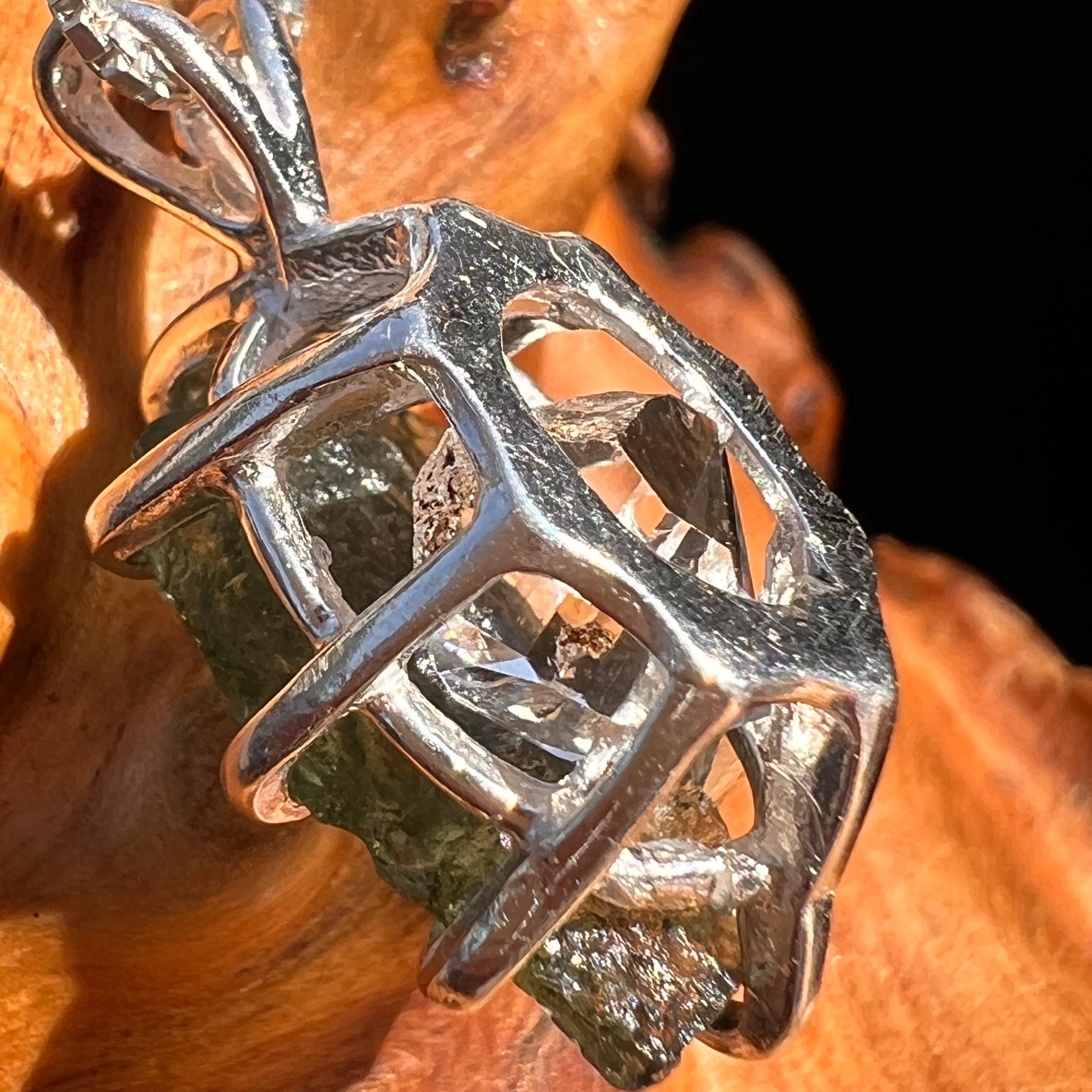 Moldavite & Herkimer Diamond Pendant Sterling #7528-Moldavite Life