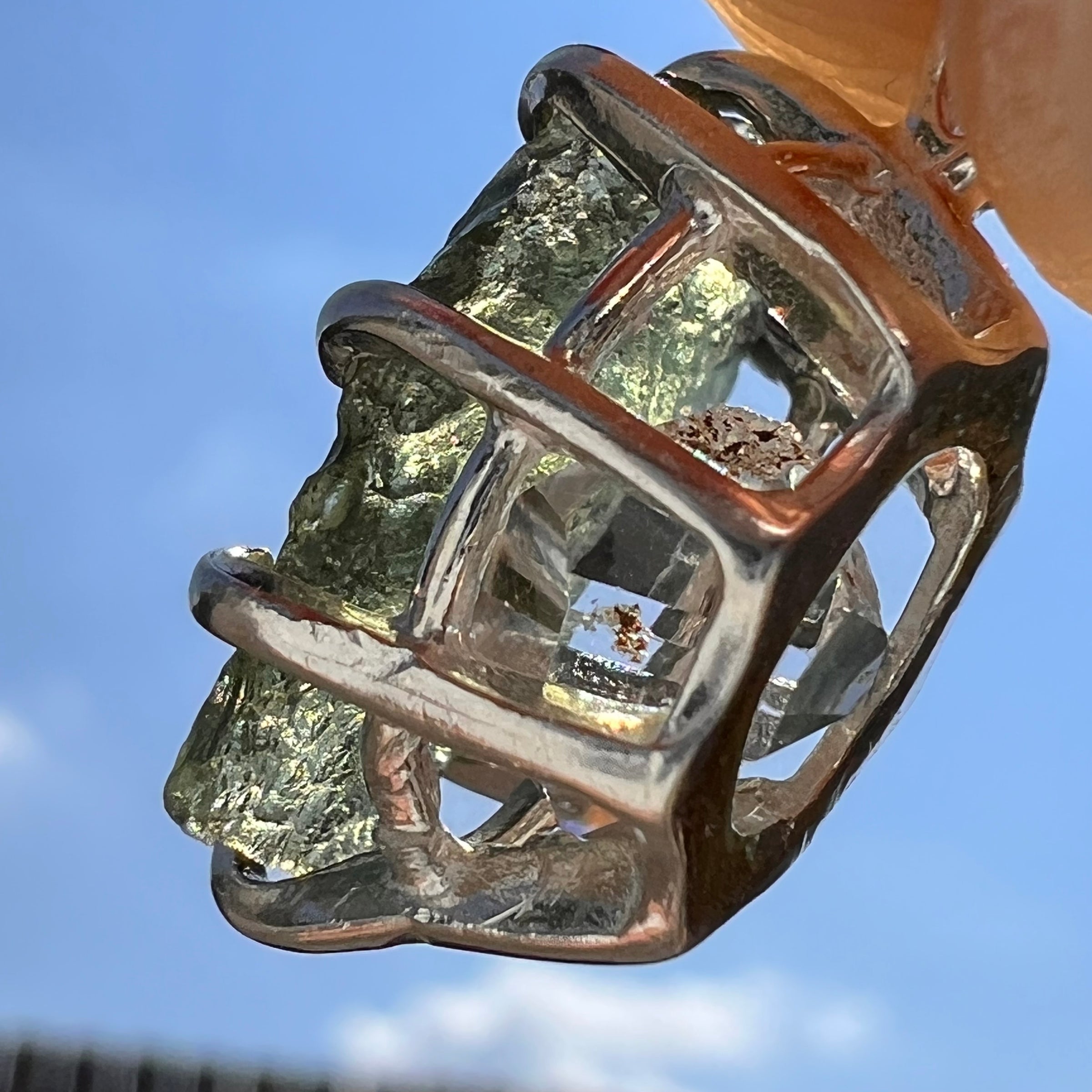 Moldavite & Herkimer Diamond Pendant Sterling #7528-Moldavite Life