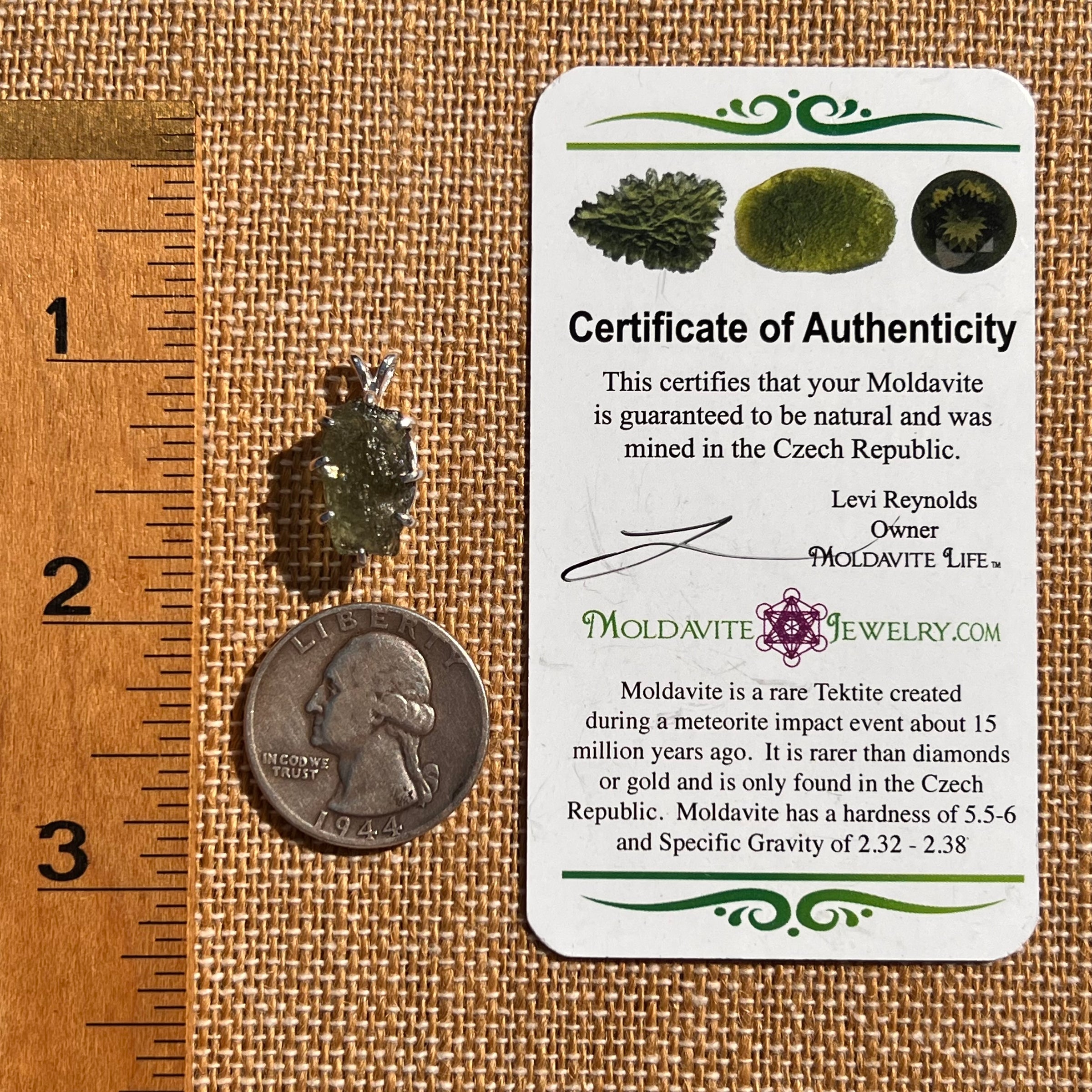 Moldavite & Herkimer Diamond Pendant Sterling #7528-Moldavite Life