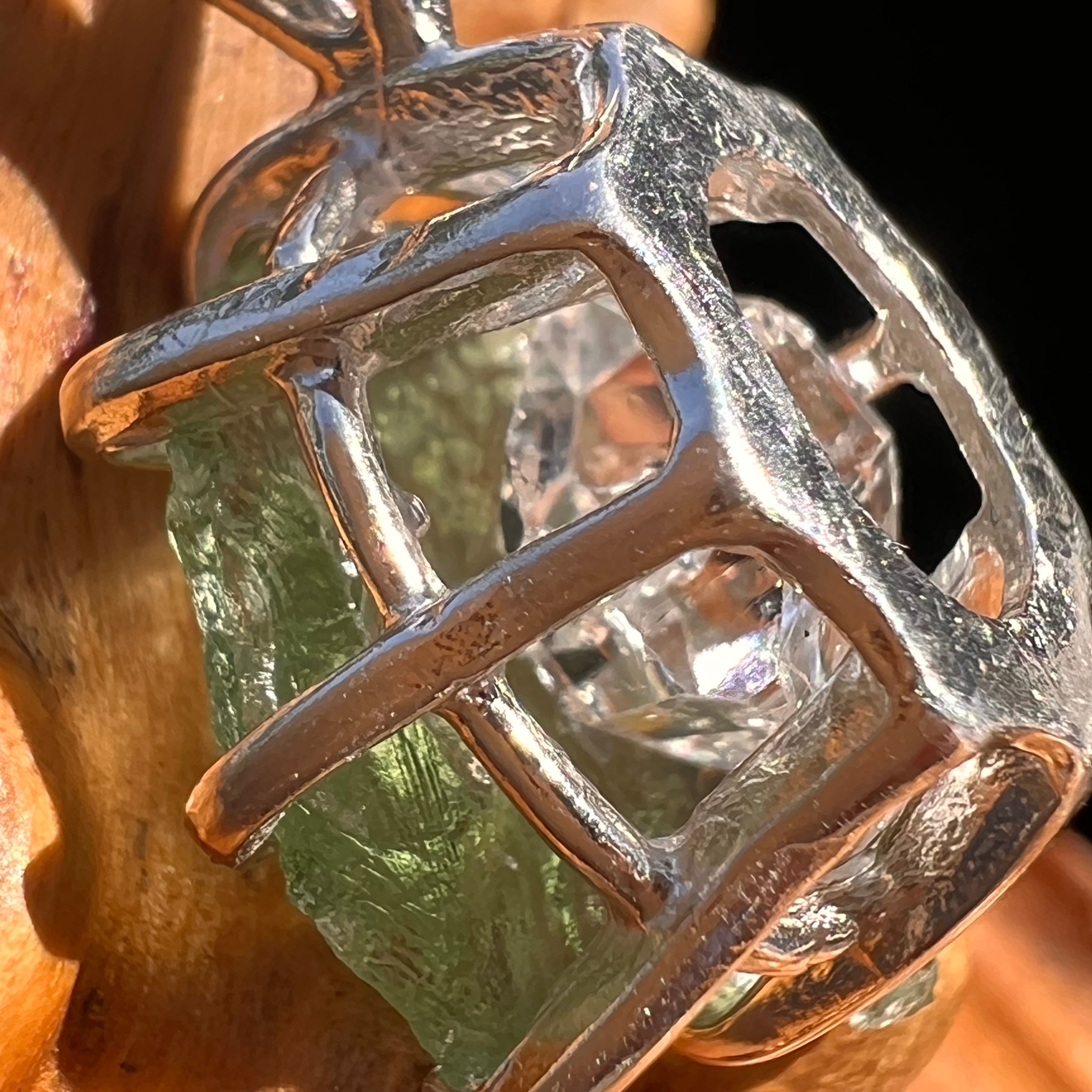 Moldavite & Herkimer Diamond Pendant Sterling #7530-Moldavite Life