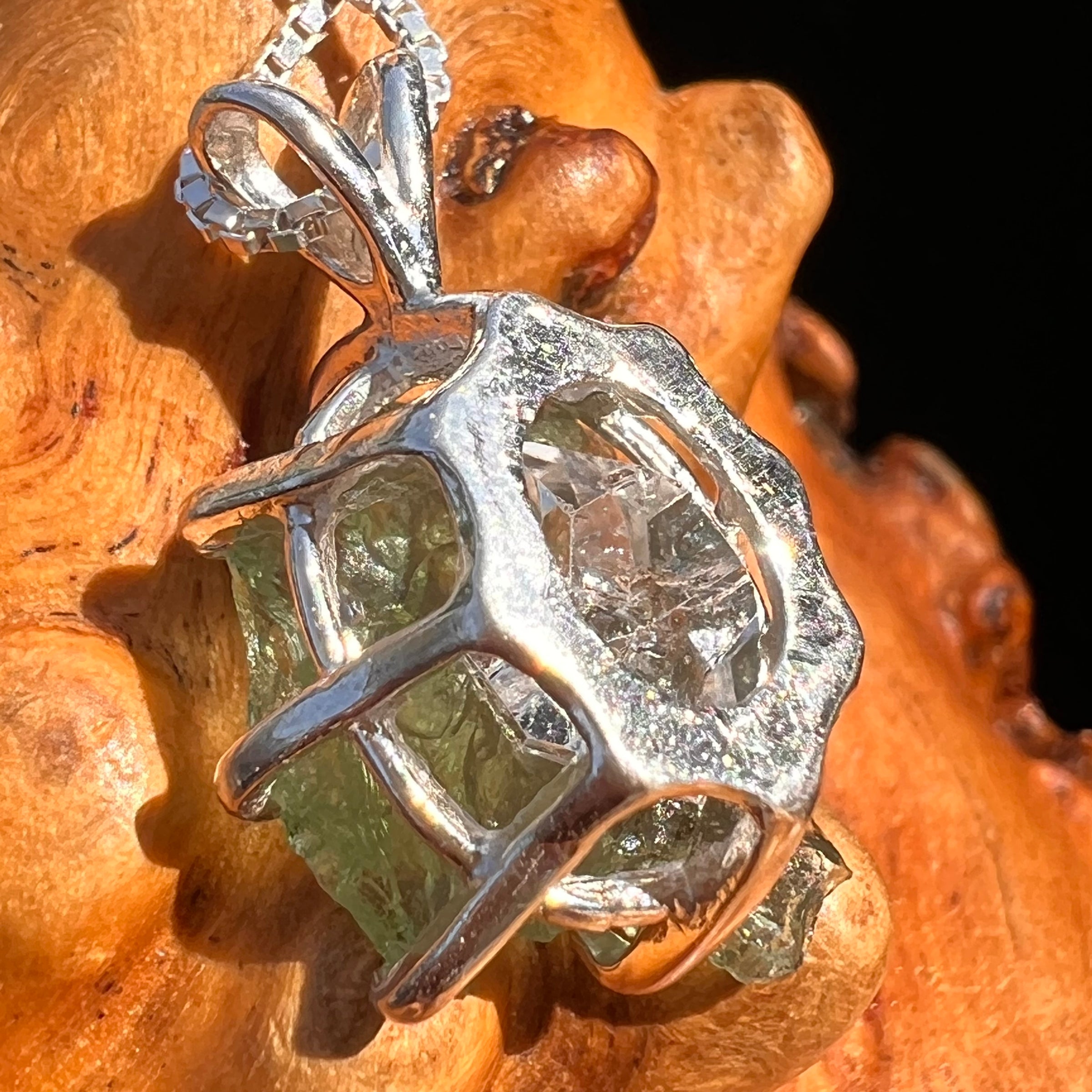 Moldavite & Herkimer Diamond Pendant Sterling #7530-Moldavite Life
