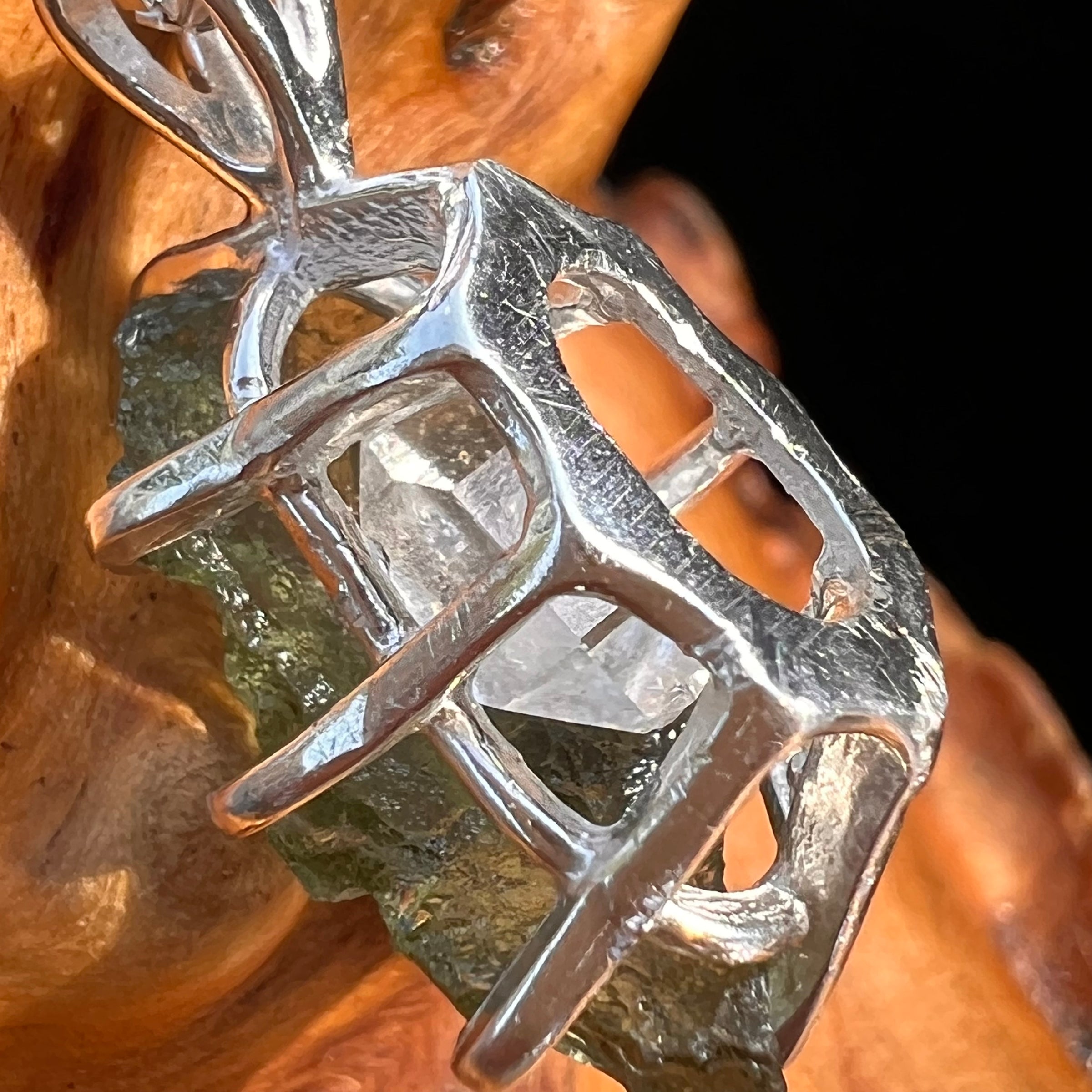 Moldavite & Herkimer Diamond Pendant Sterling #7531-Moldavite Life