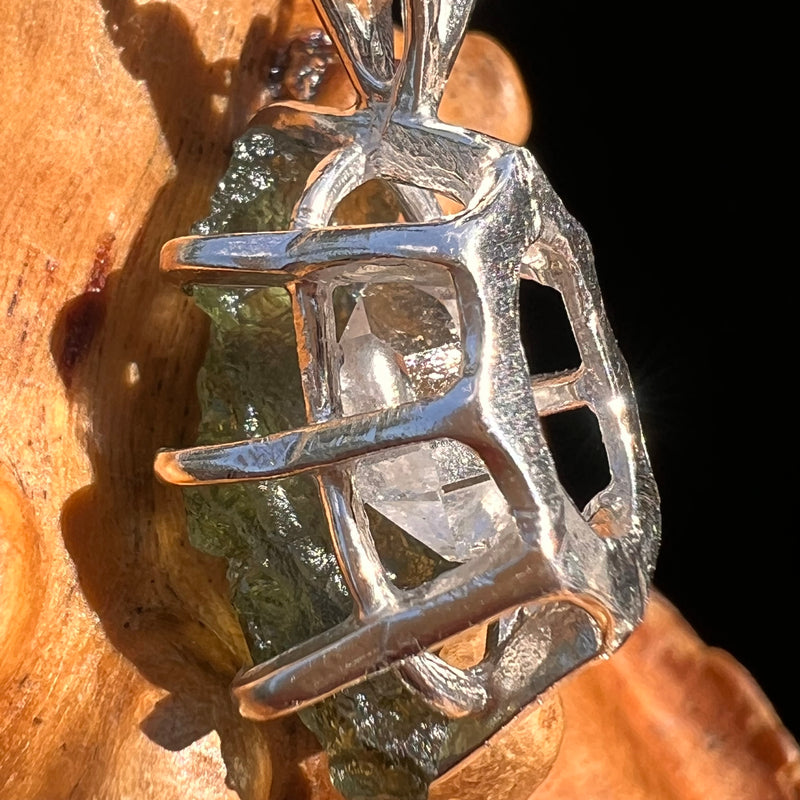 Moldavite & Herkimer Diamond Pendant Sterling #7531-Moldavite Life