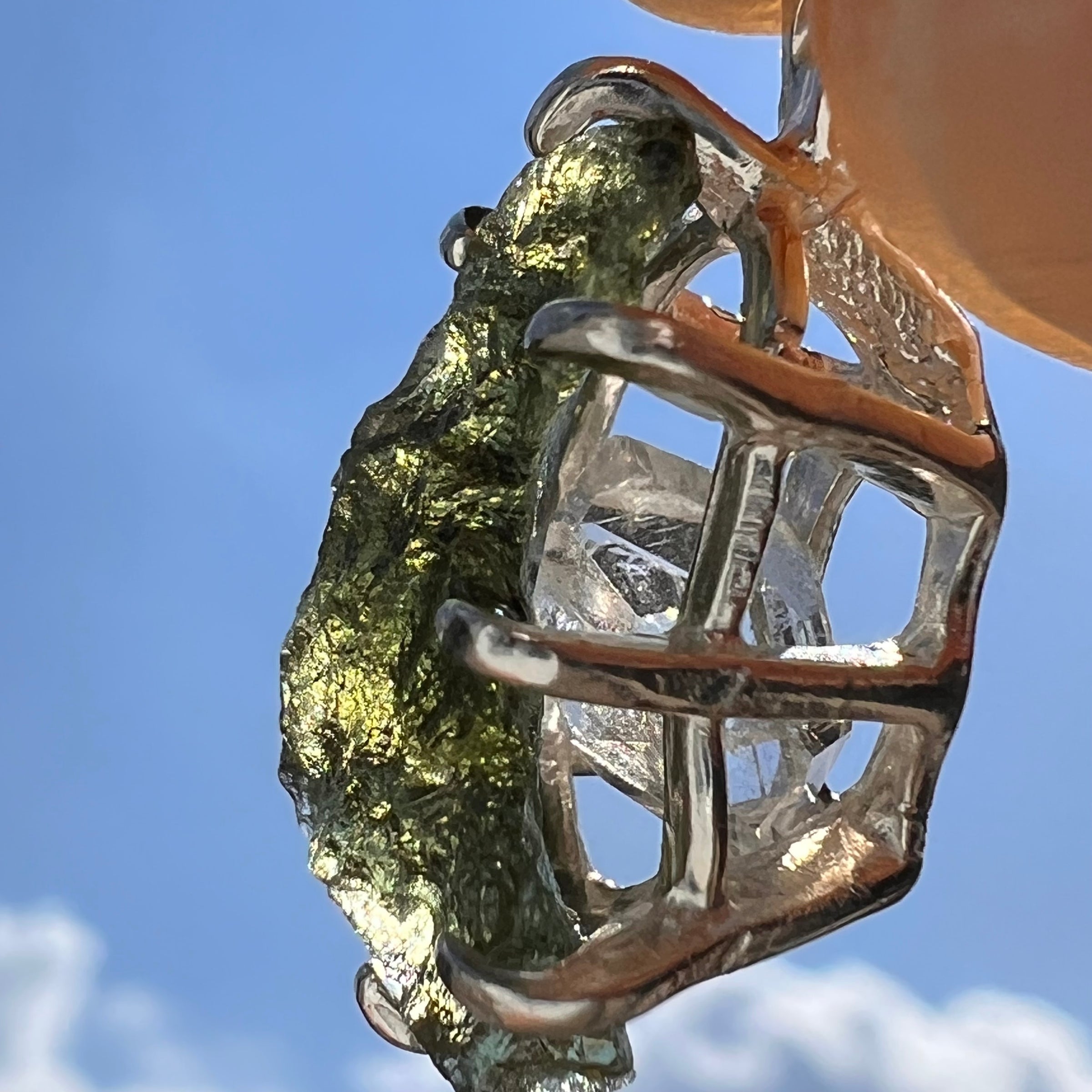 Moldavite & Herkimer Diamond Pendant Sterling #7531-Moldavite Life