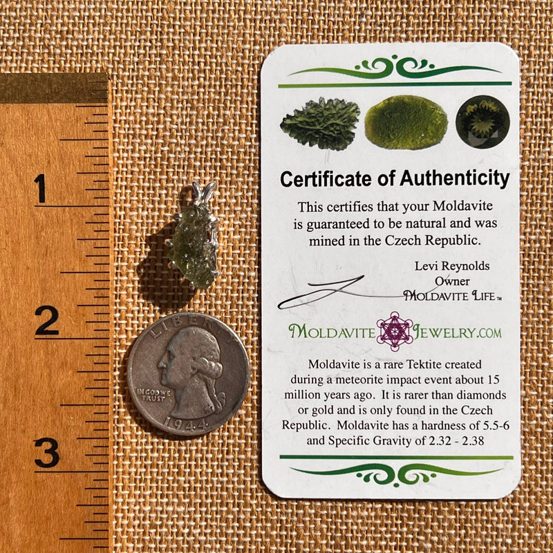 Moldavite & Herkimer Diamond Pendant Sterling #7531-Moldavite Life