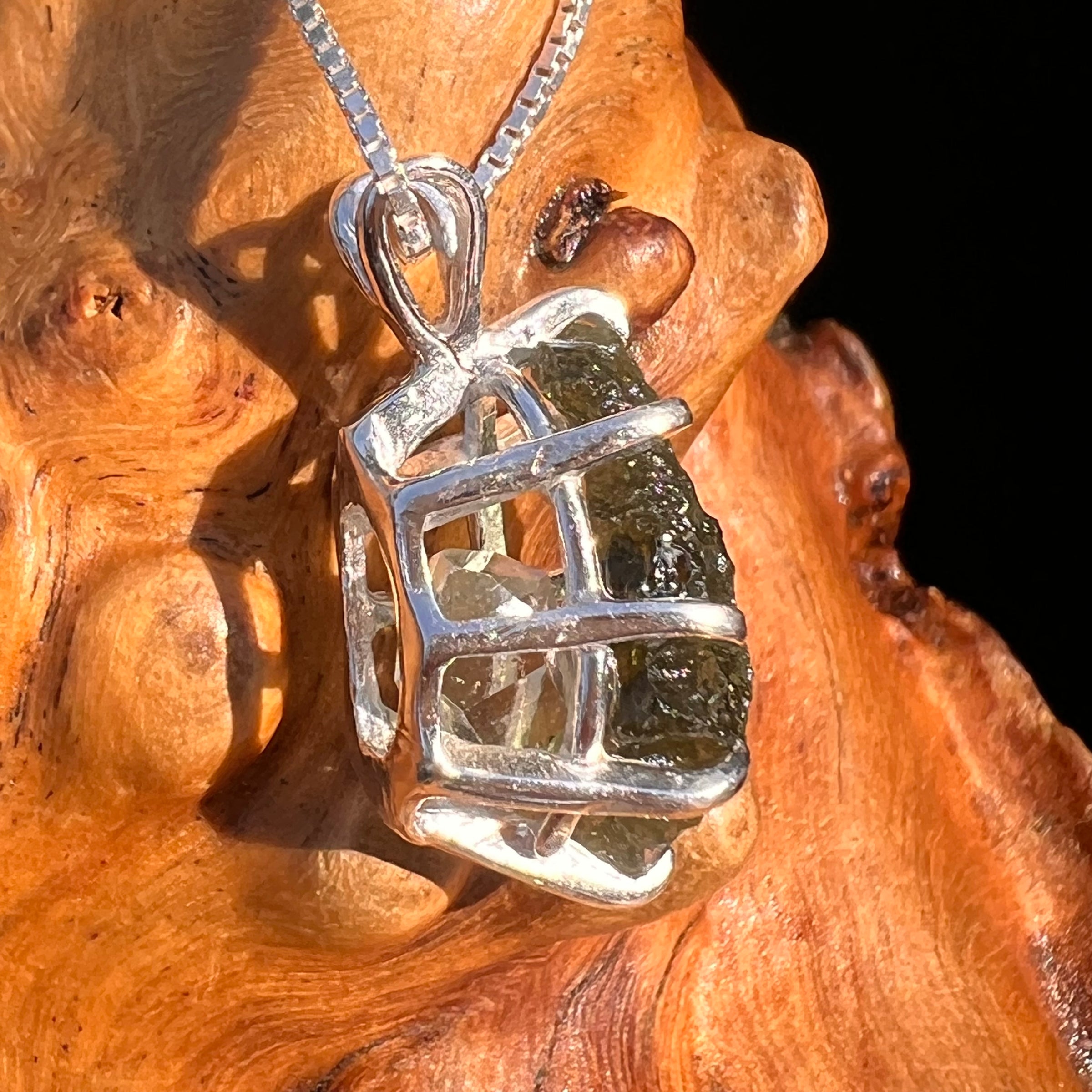 Moldavite & Herkimer Diamond Pendant Sterling #7531-Moldavite Life