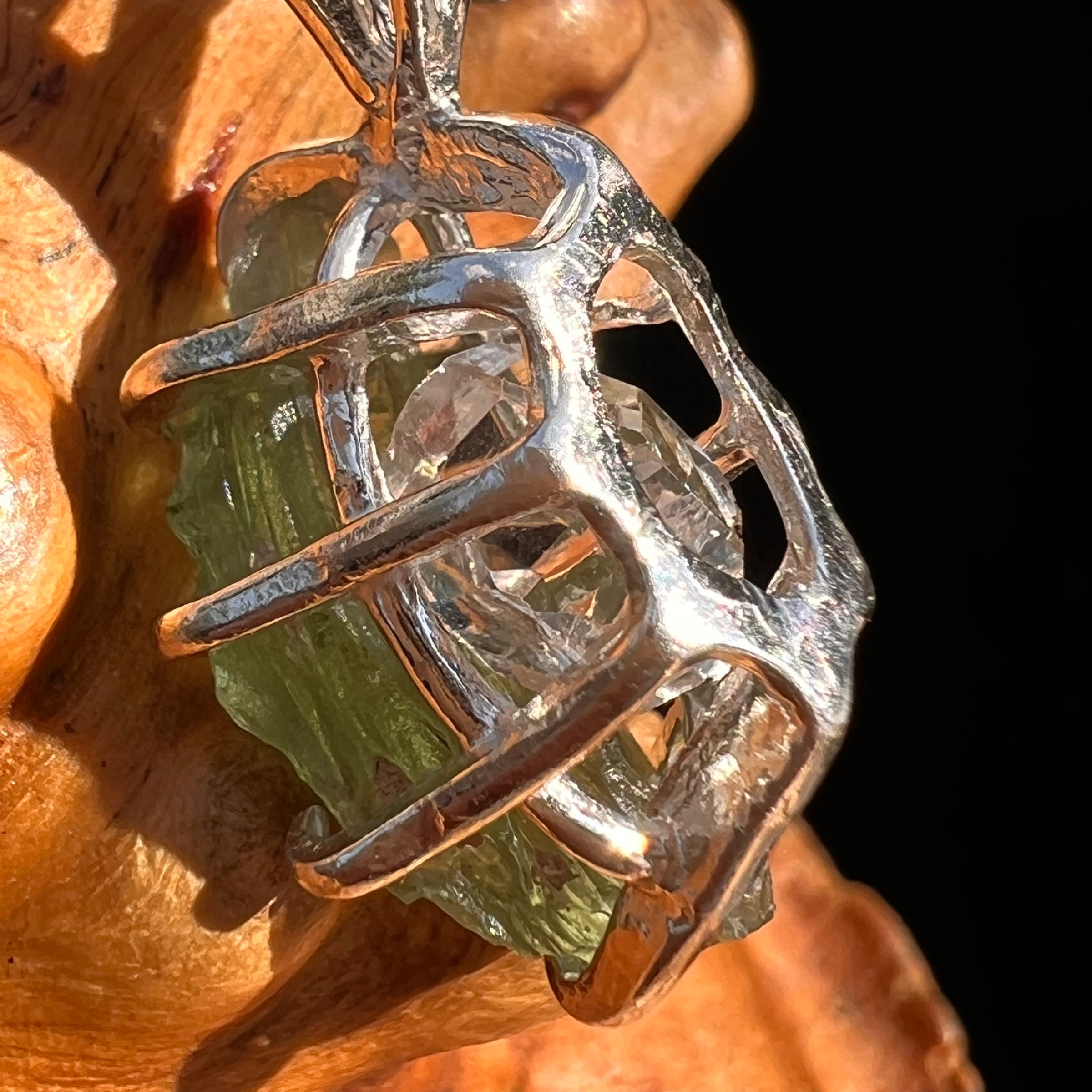 Moldavite & Herkimer Diamond Pendant Sterling #7532-Moldavite Life