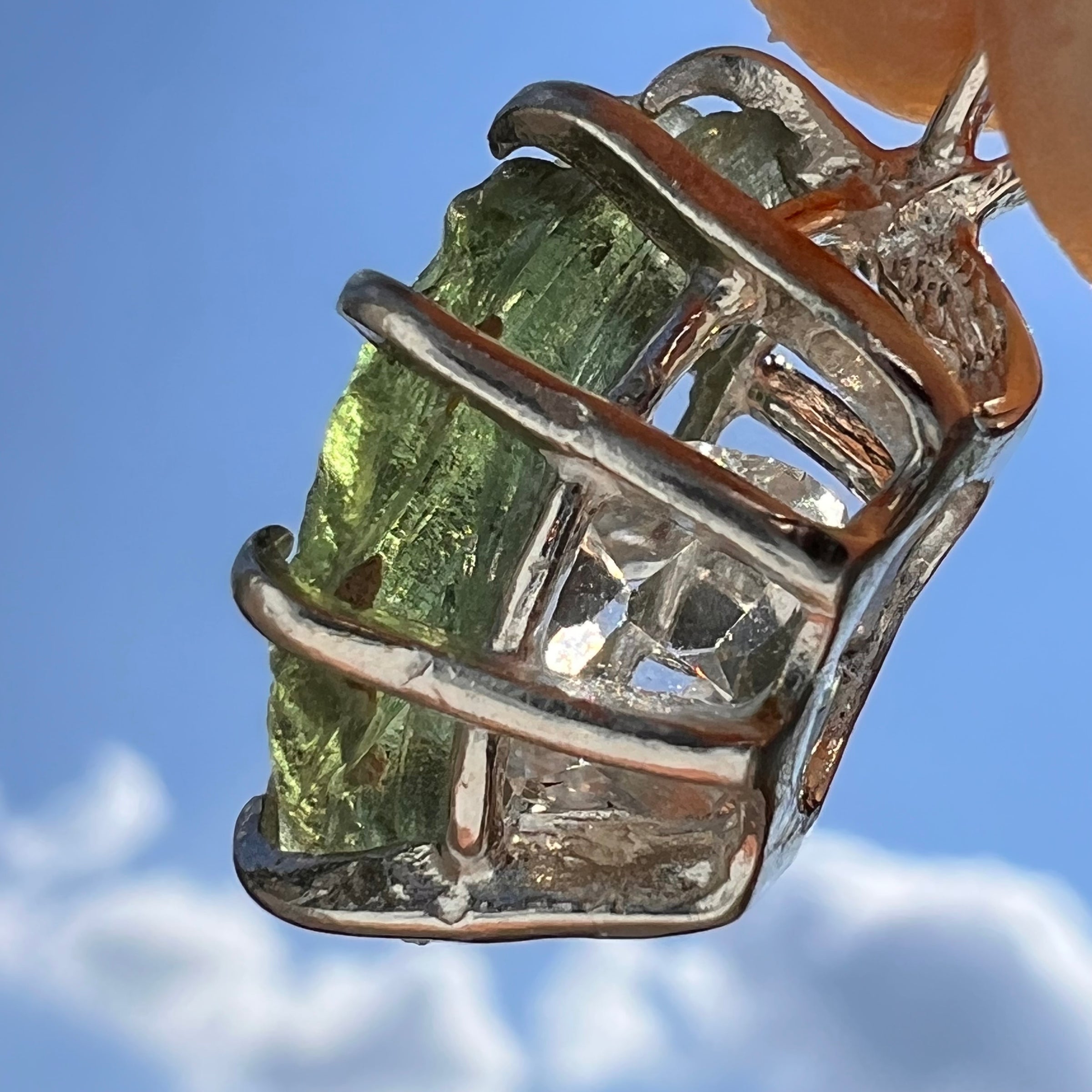 Moldavite & Herkimer Diamond Pendant Sterling #7532-Moldavite Life