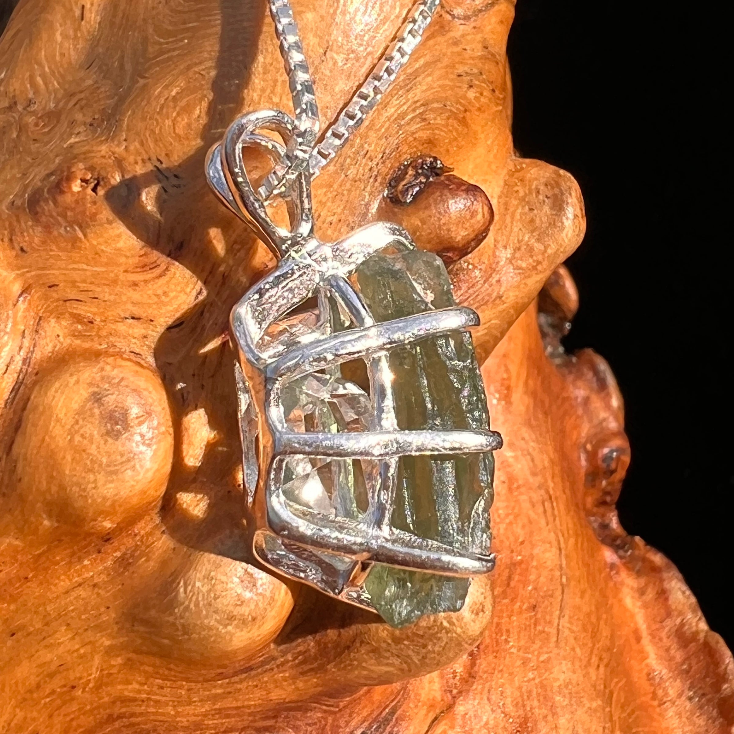 Moldavite & Herkimer Diamond Pendant Sterling #7532-Moldavite Life