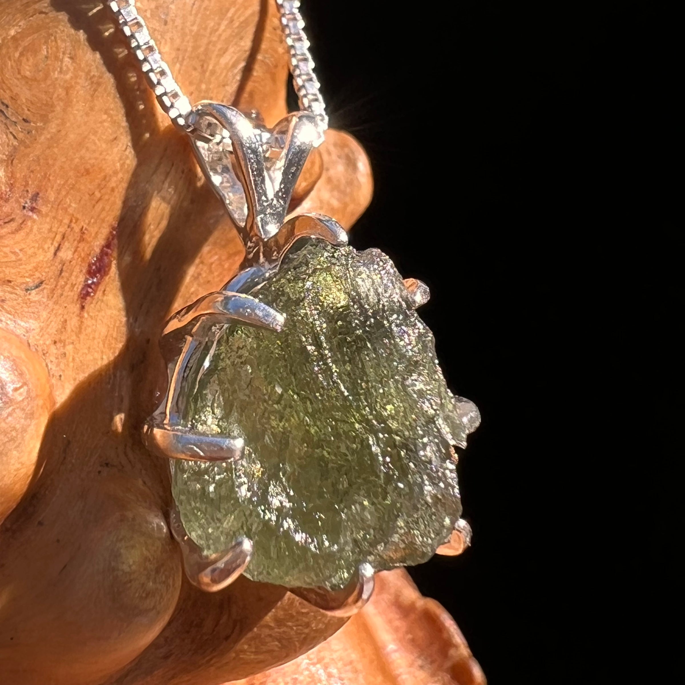 Moldavite & Herkimer Diamond Pendant Sterling #7651-Moldavite Life