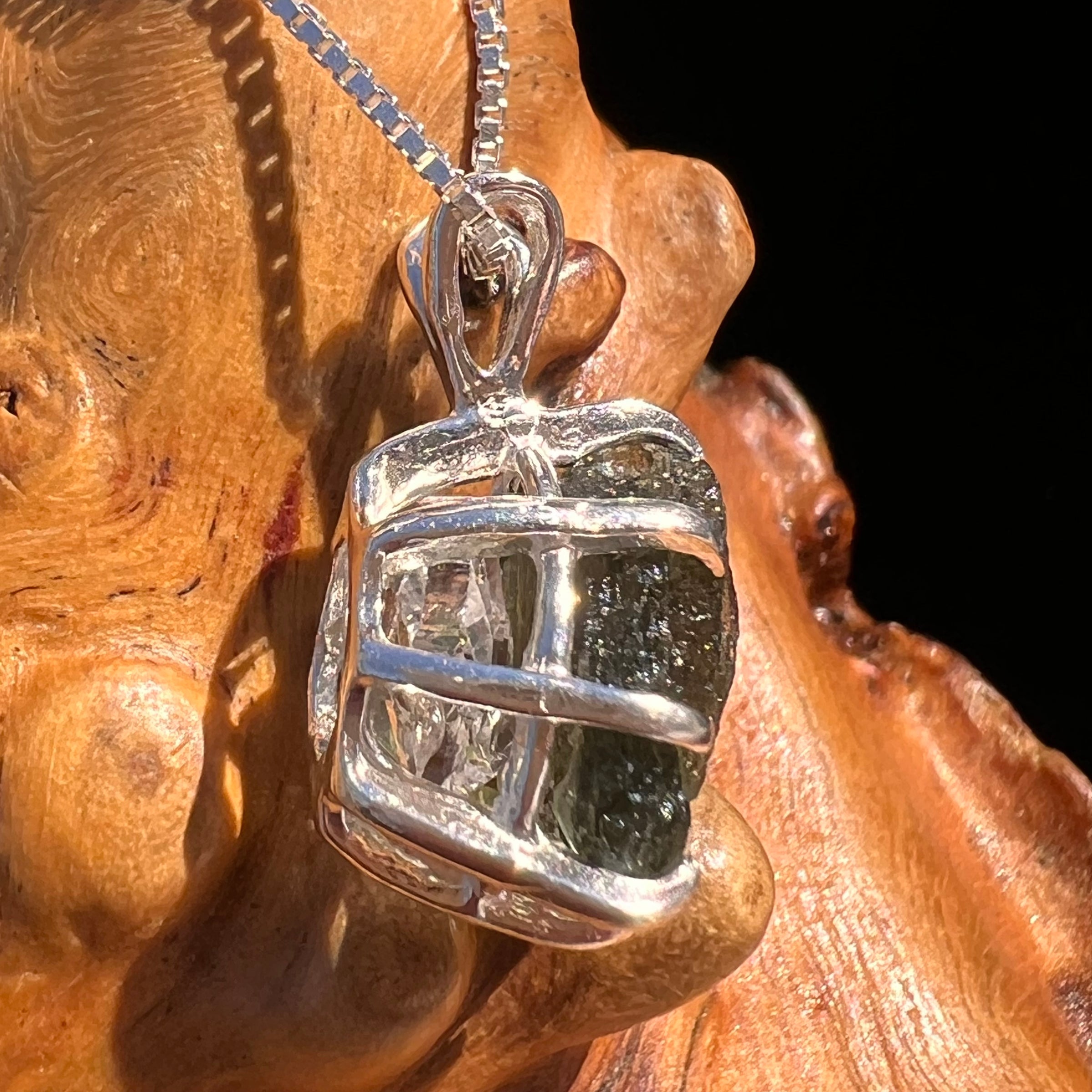 Moldavite & Herkimer Diamond Pendant Sterling #7651-Moldavite Life