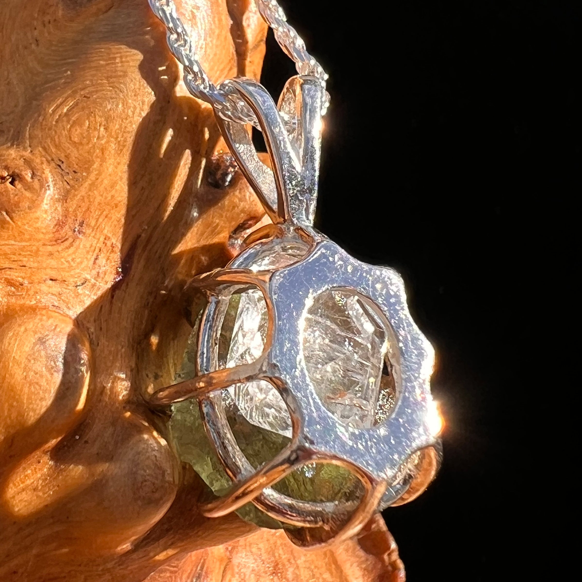 Moldavite & Herkimer Diamond Pendant Sterling #7845-Moldavite Life