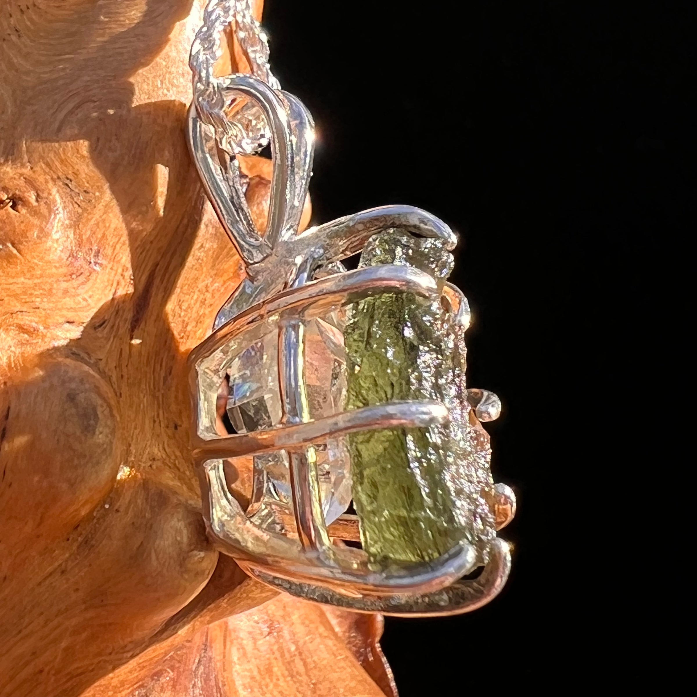 Moldavite & Herkimer Diamond Pendant Sterling #7845-Moldavite Life