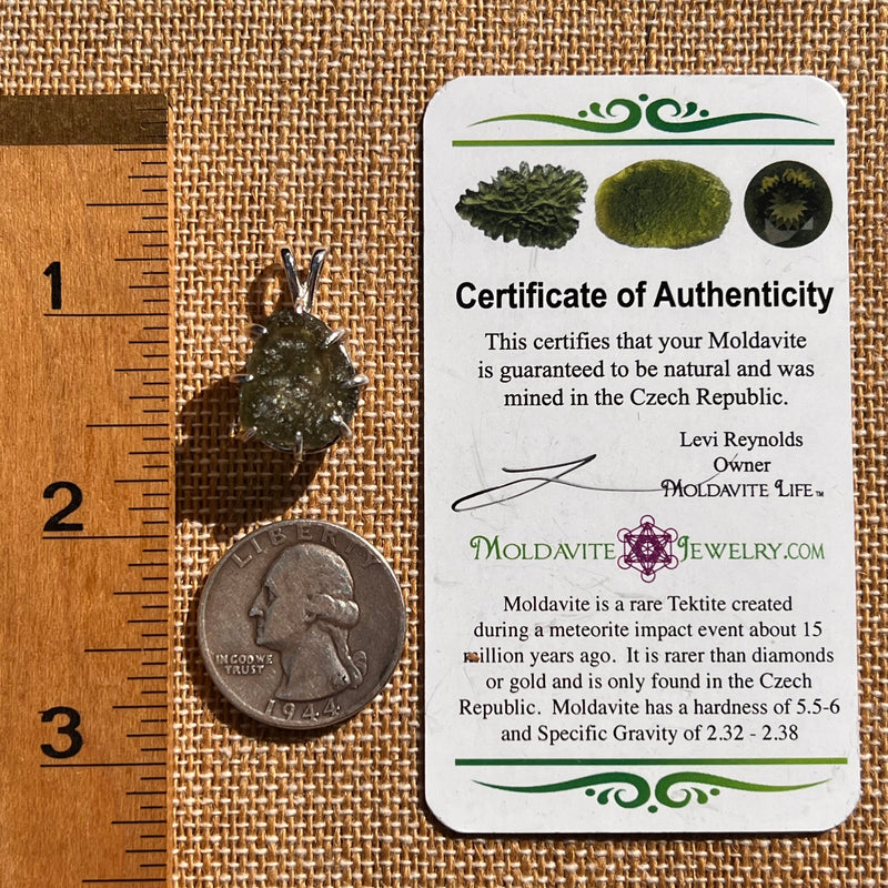Moldavite & Herkimer Diamond Pendant Sterling #7845-Moldavite Life