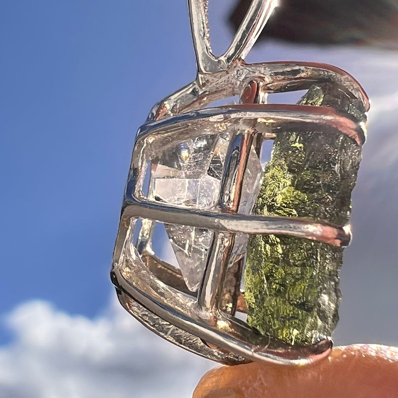 Moldavite & Herkimer Diamond Pendant Sterling #7845-Moldavite Life
