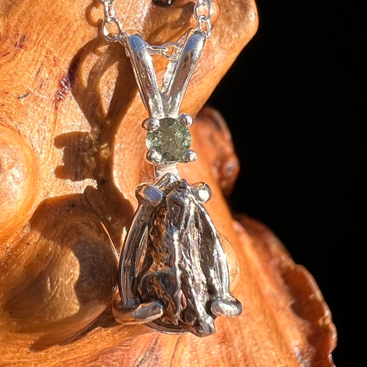 Moldavite & Meteorite Necklace Sterling Silver #7654-Moldavite Life