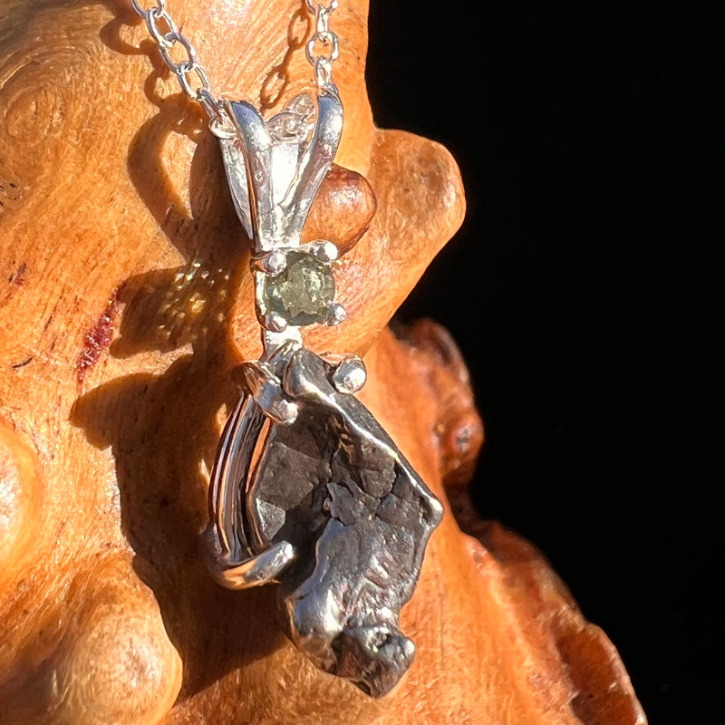 Moldavite & Meteorite Necklace Sterling Silver #7655-Moldavite Life