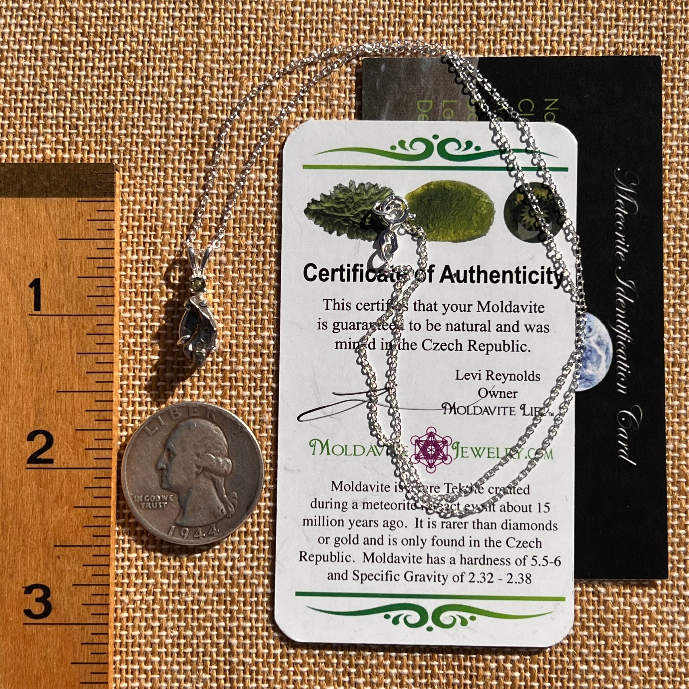 Moldavite & Meteorite Necklace Sterling Silver #7655-Moldavite Life