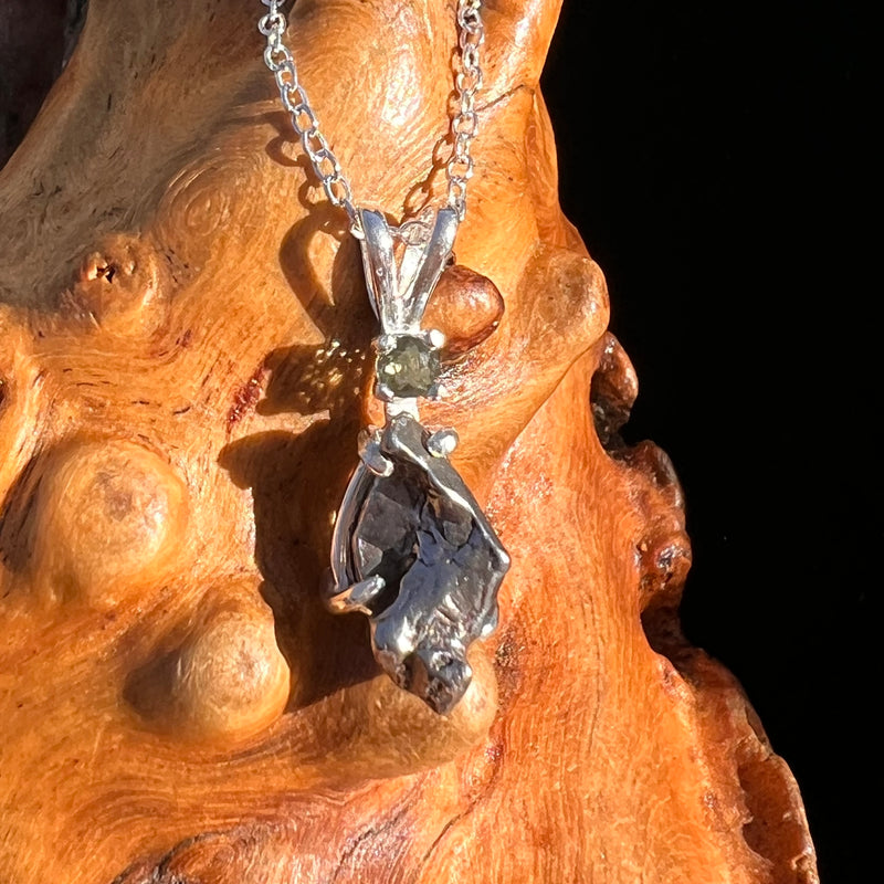 Moldavite & Meteorite Necklace Sterling Silver #7655-Moldavite Life