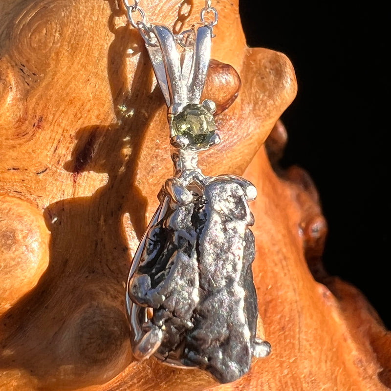 Moldavite & Meteorite Necklace Sterling Silver #7657-Moldavite Life