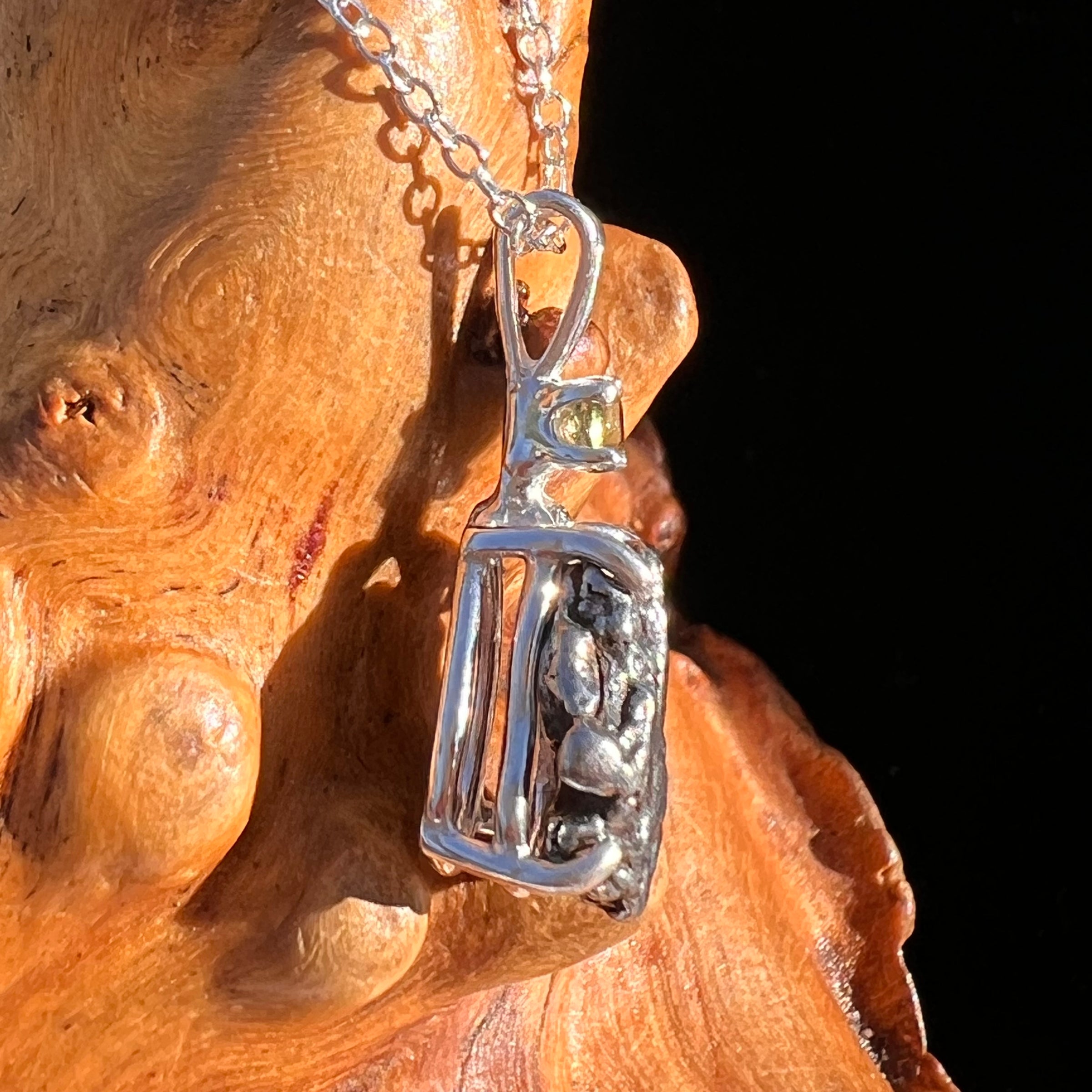 Moldavite & Meteorite Necklace Sterling Silver #7657-Moldavite Life