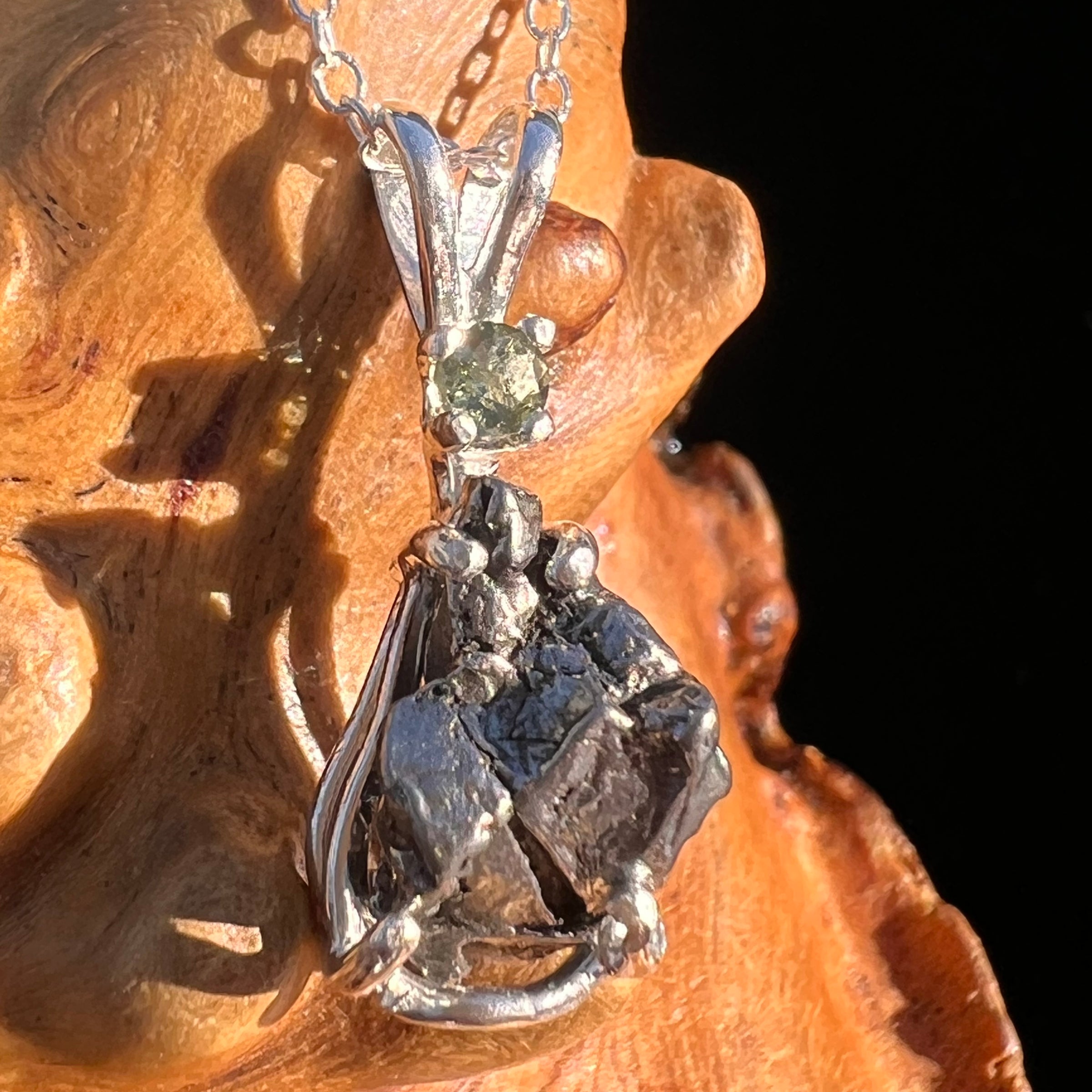 Moldavite & Meteorite Necklace Sterling Silver #7658-Moldavite Life