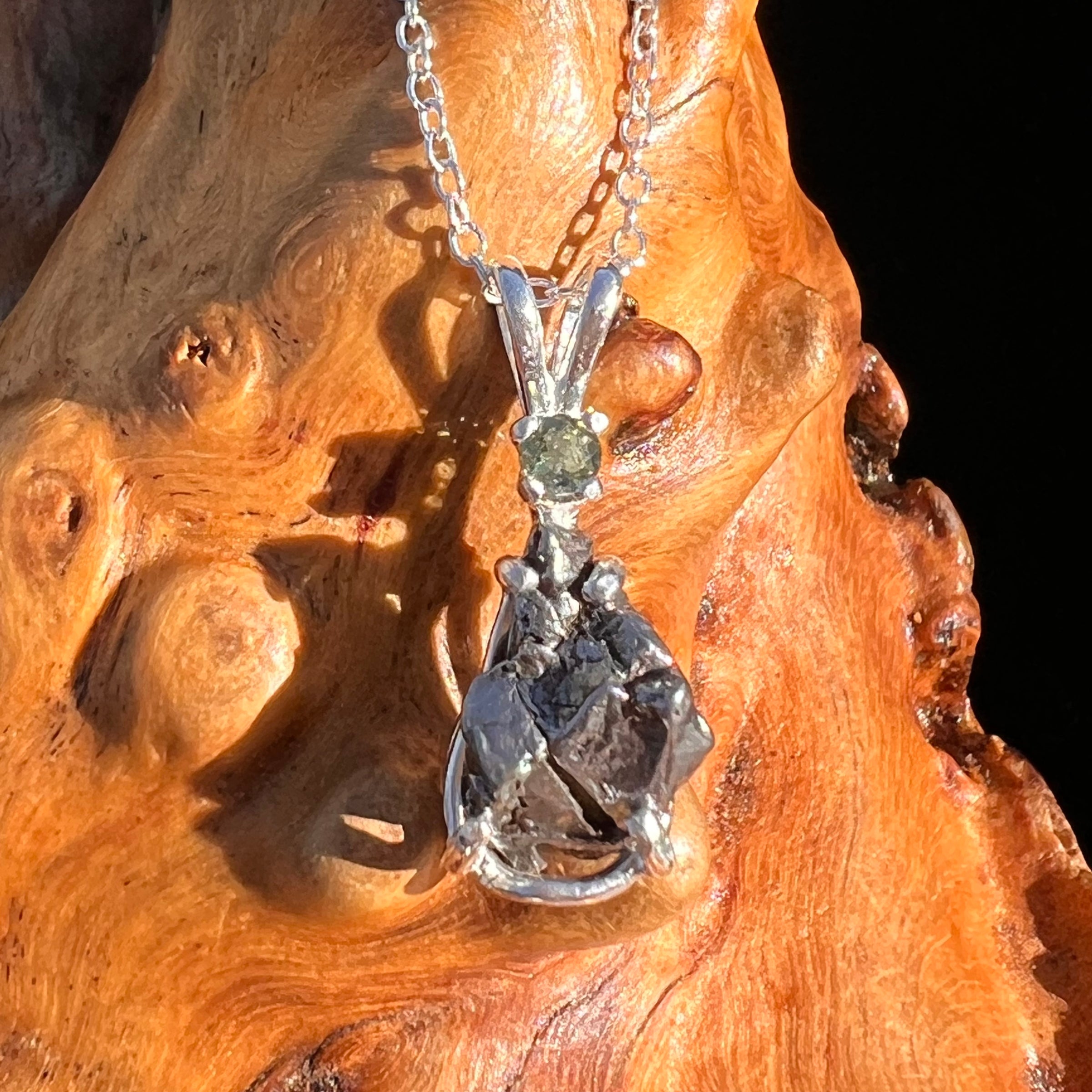 Moldavite & Meteorite Necklace Sterling Silver #7658-Moldavite Life