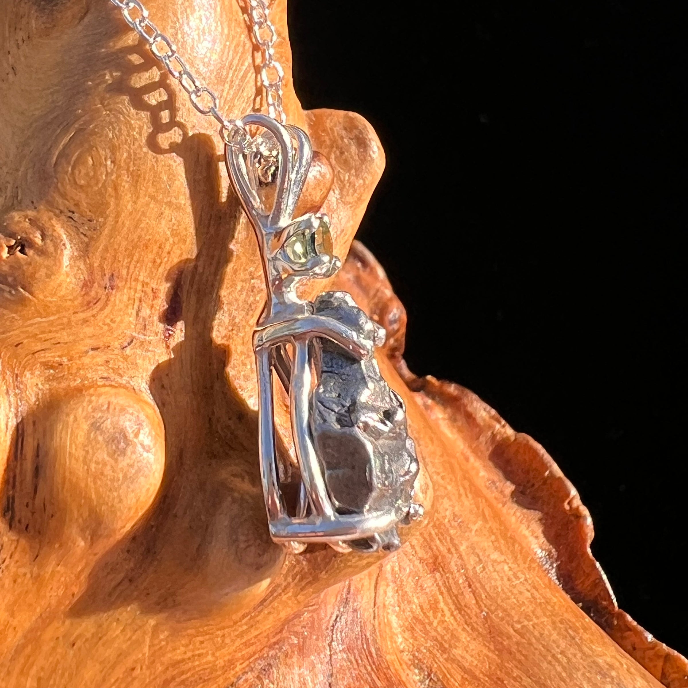 Moldavite & Meteorite Necklace Sterling Silver #7659-Moldavite Life