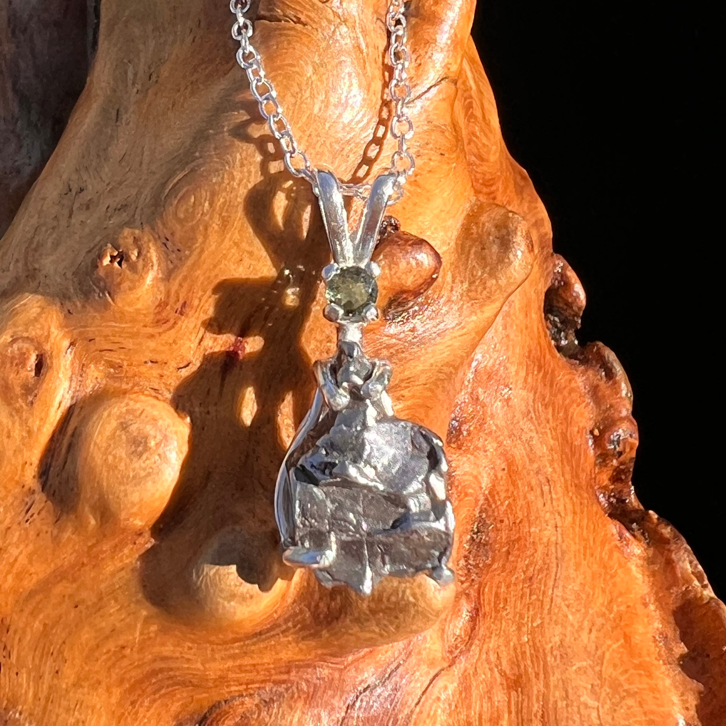 Moldavite & Meteorite Necklace Sterling Silver #7659-Moldavite Life
