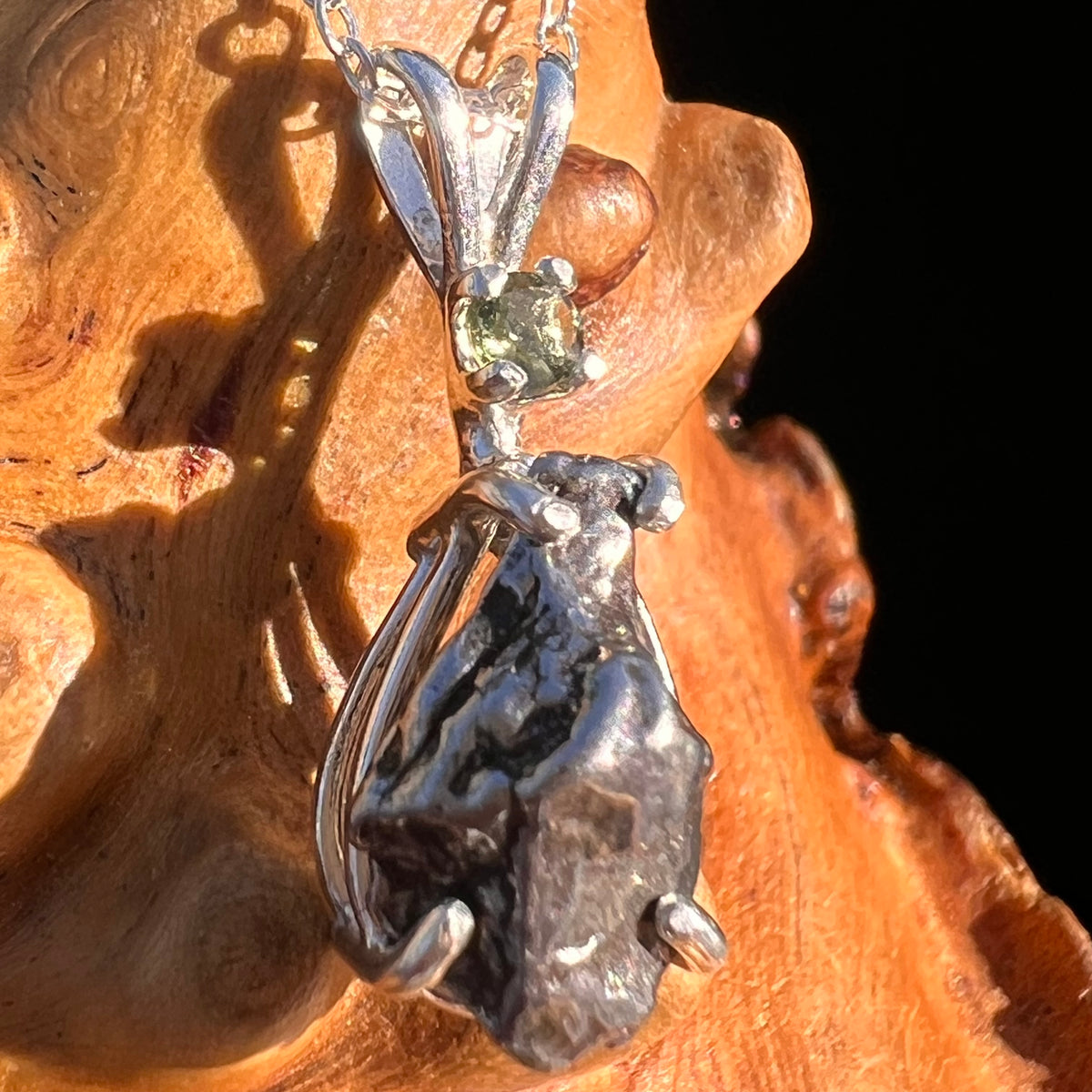 Moldavite & Meteorite Necklace Sterling Silver #7660-Moldavite Life