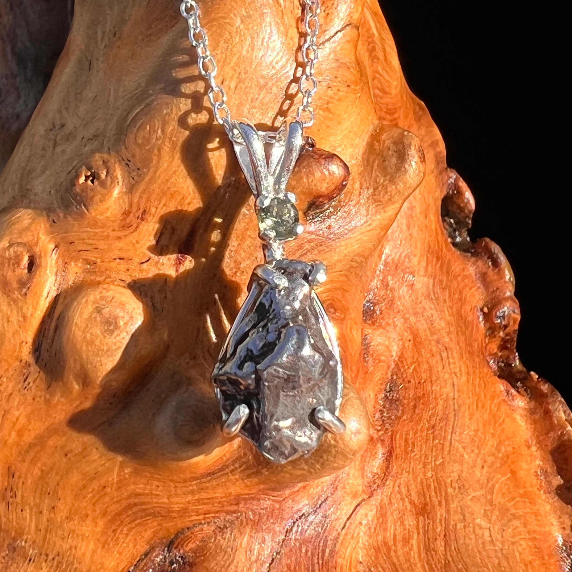 Moldavite & Meteorite Necklace Sterling Silver #7660-Moldavite Life