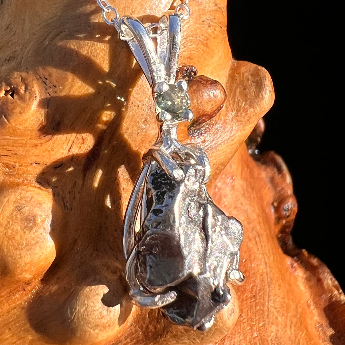 Moldavite & Meteorite Necklace Sterling Silver #7661-Moldavite Life