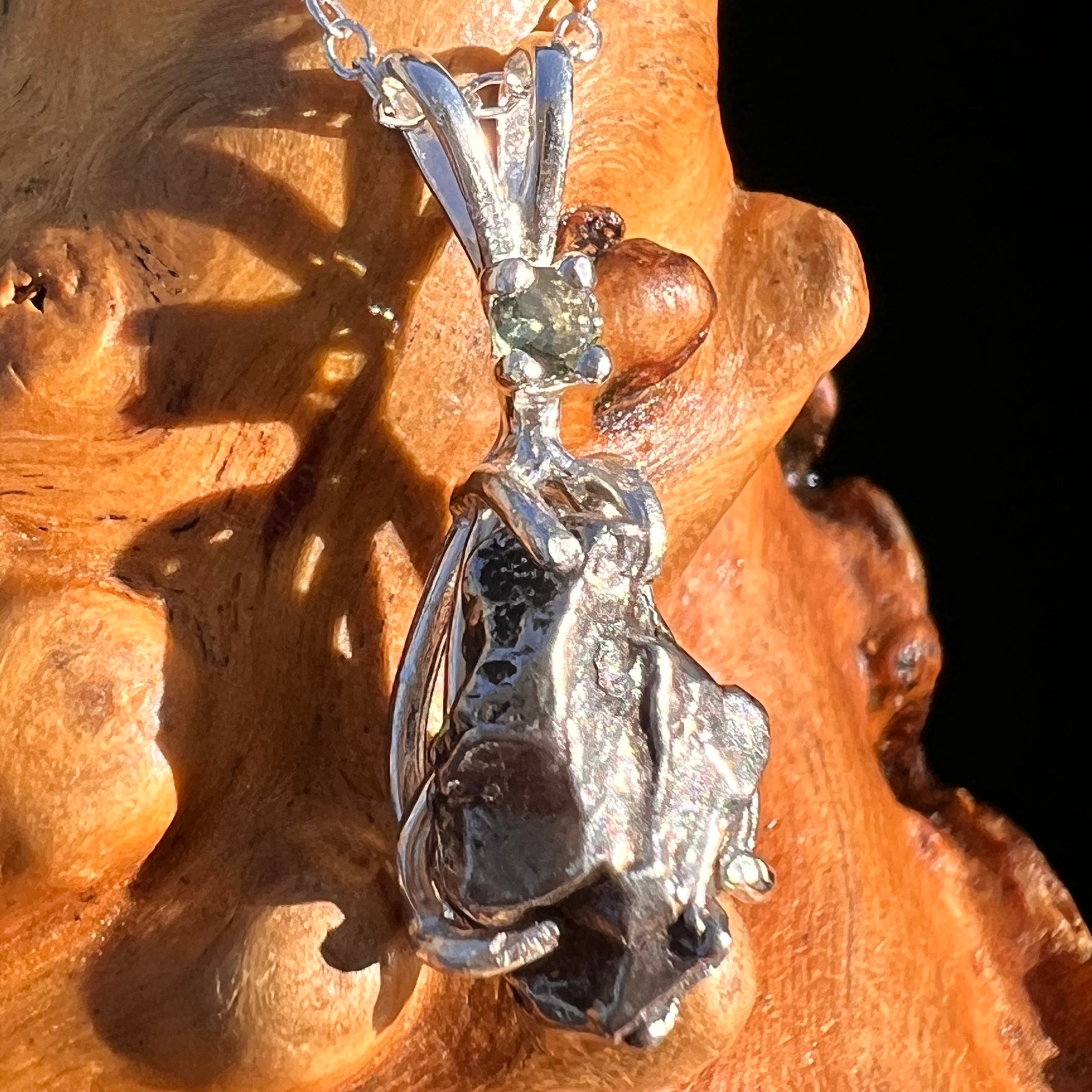 Moldavite & Meteorite Necklace Sterling Silver #7661-Moldavite Life