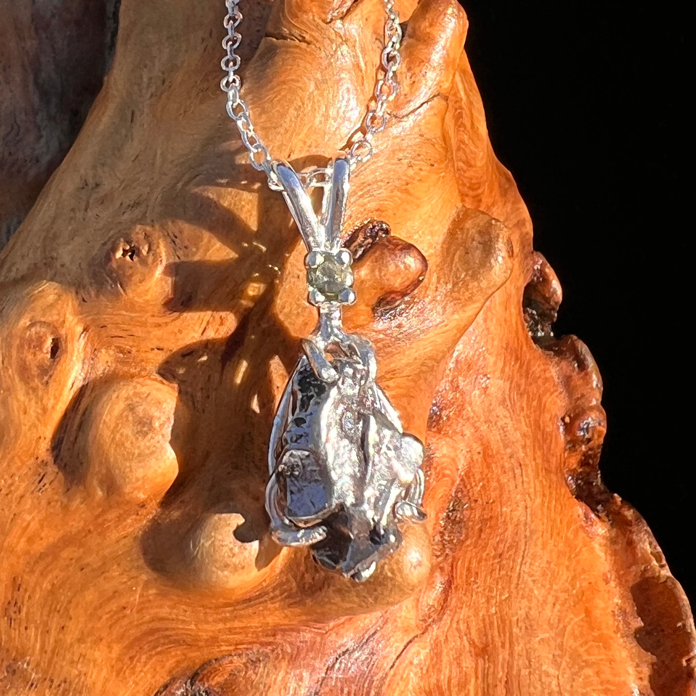 Moldavite & Meteorite Necklace Sterling Silver #7661-Moldavite Life