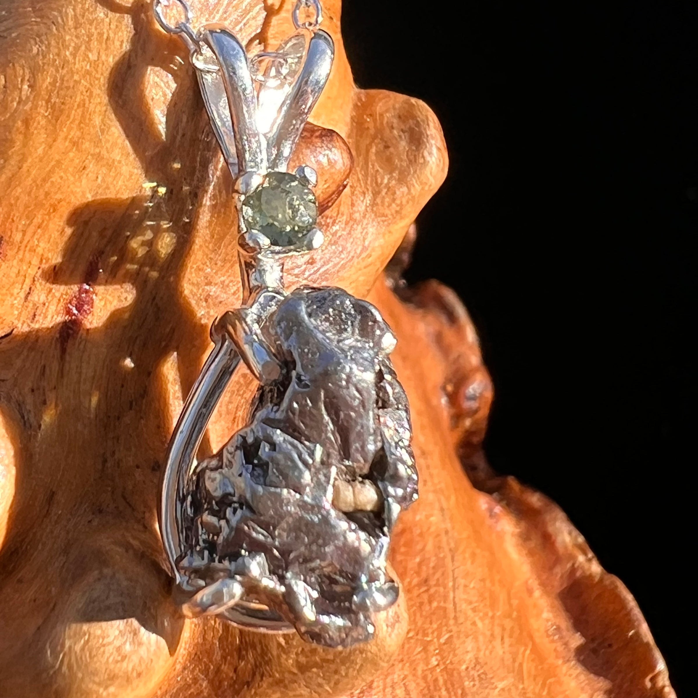 Moldavite & Meteorite Necklace Sterling Silver #7662-Moldavite Life