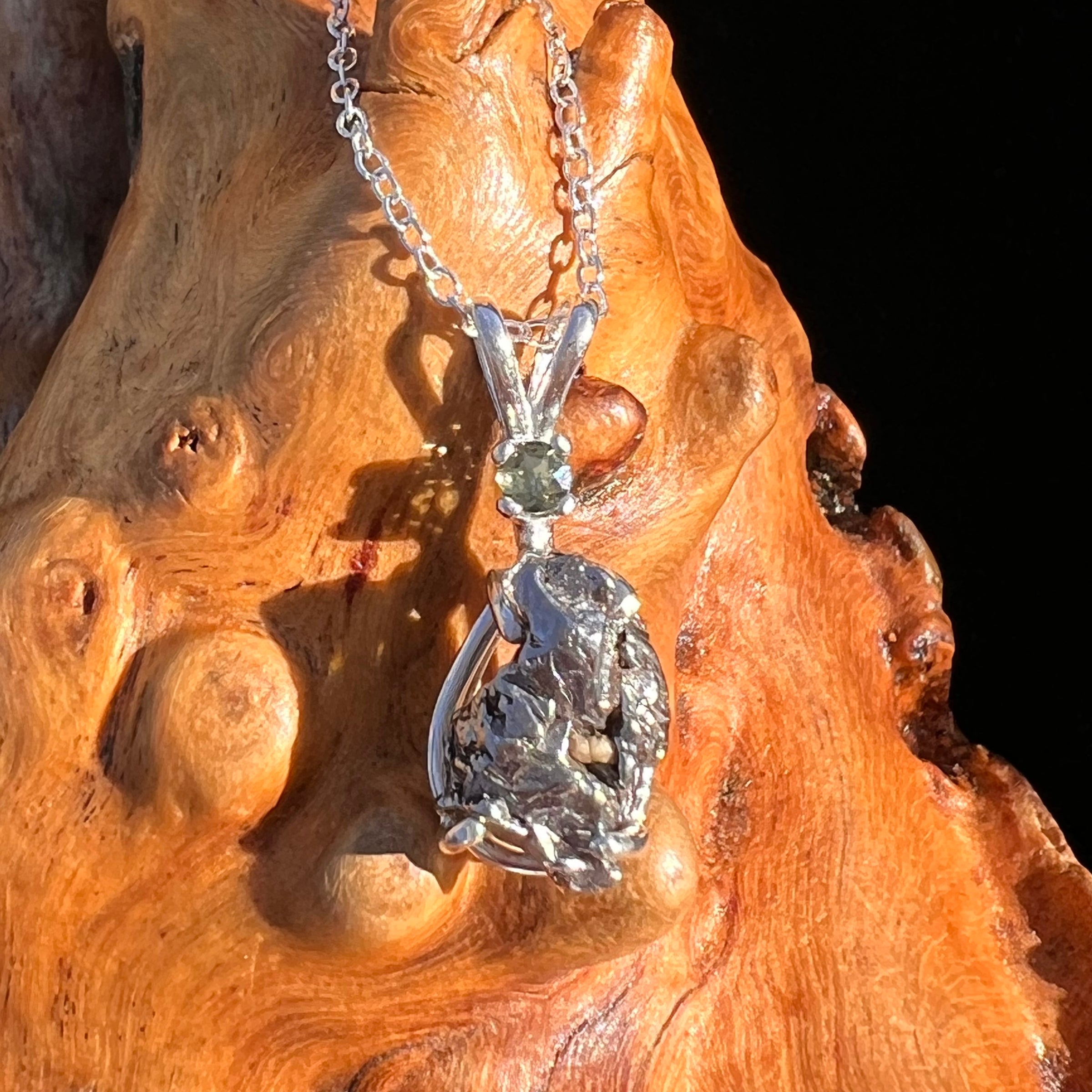 Moldavite & Meteorite Necklace Sterling Silver #7662-Moldavite Life