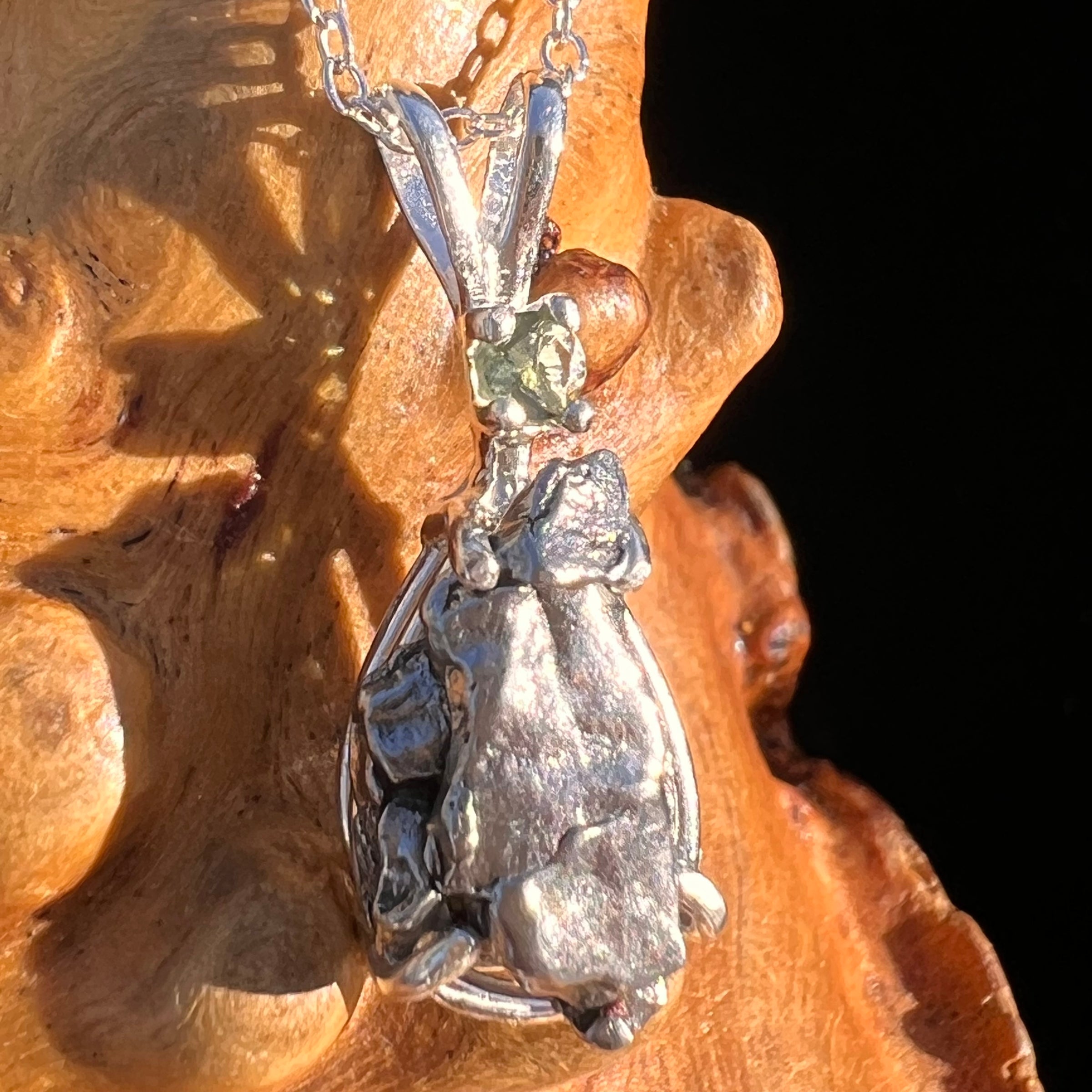 Moldavite & Meteorite Necklace Sterling Silver #7663-Moldavite Life