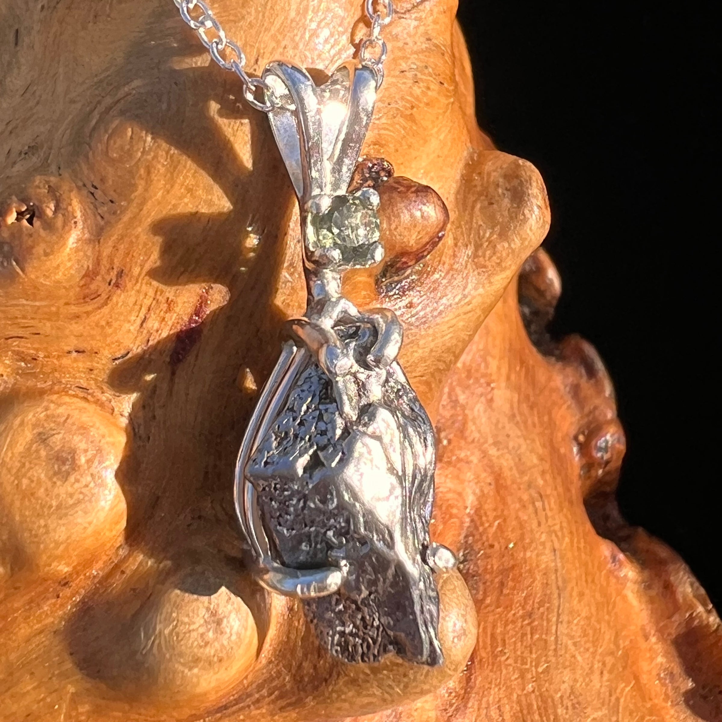 Moldavite & Meteorite Necklace Sterling Silver #7664-Moldavite Life