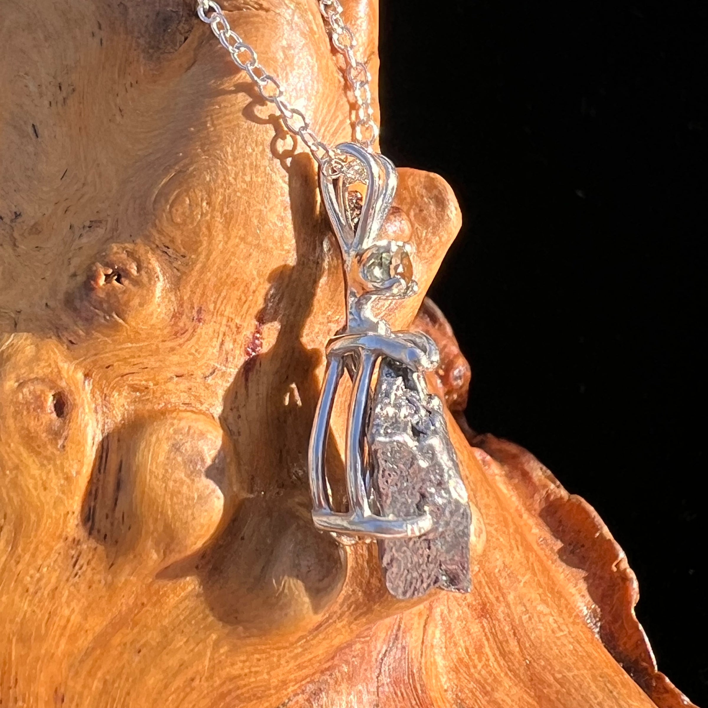 Moldavite & Meteorite Necklace Sterling Silver #7664-Moldavite Life