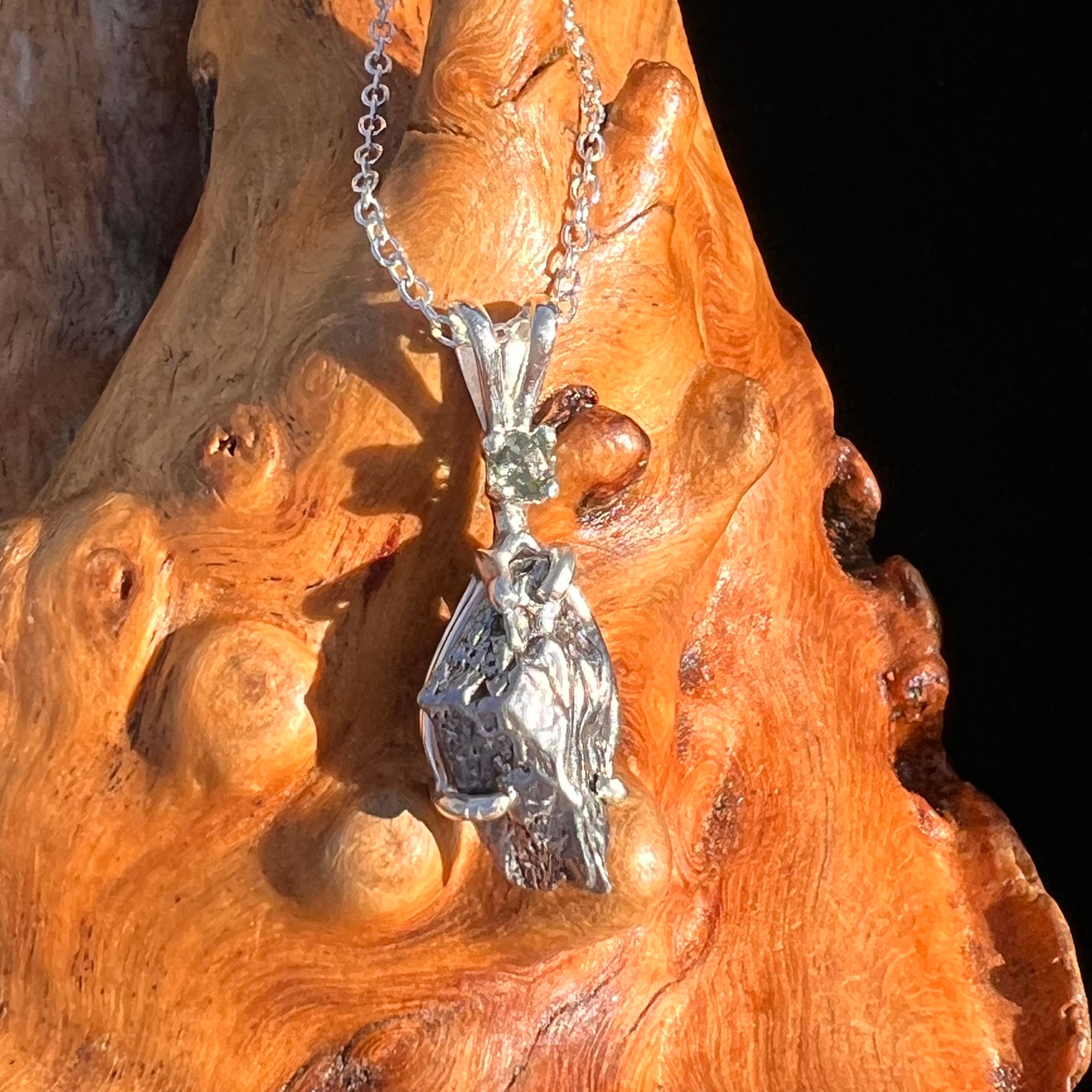 Moldavite & Meteorite Necklace Sterling Silver #7664-Moldavite Life