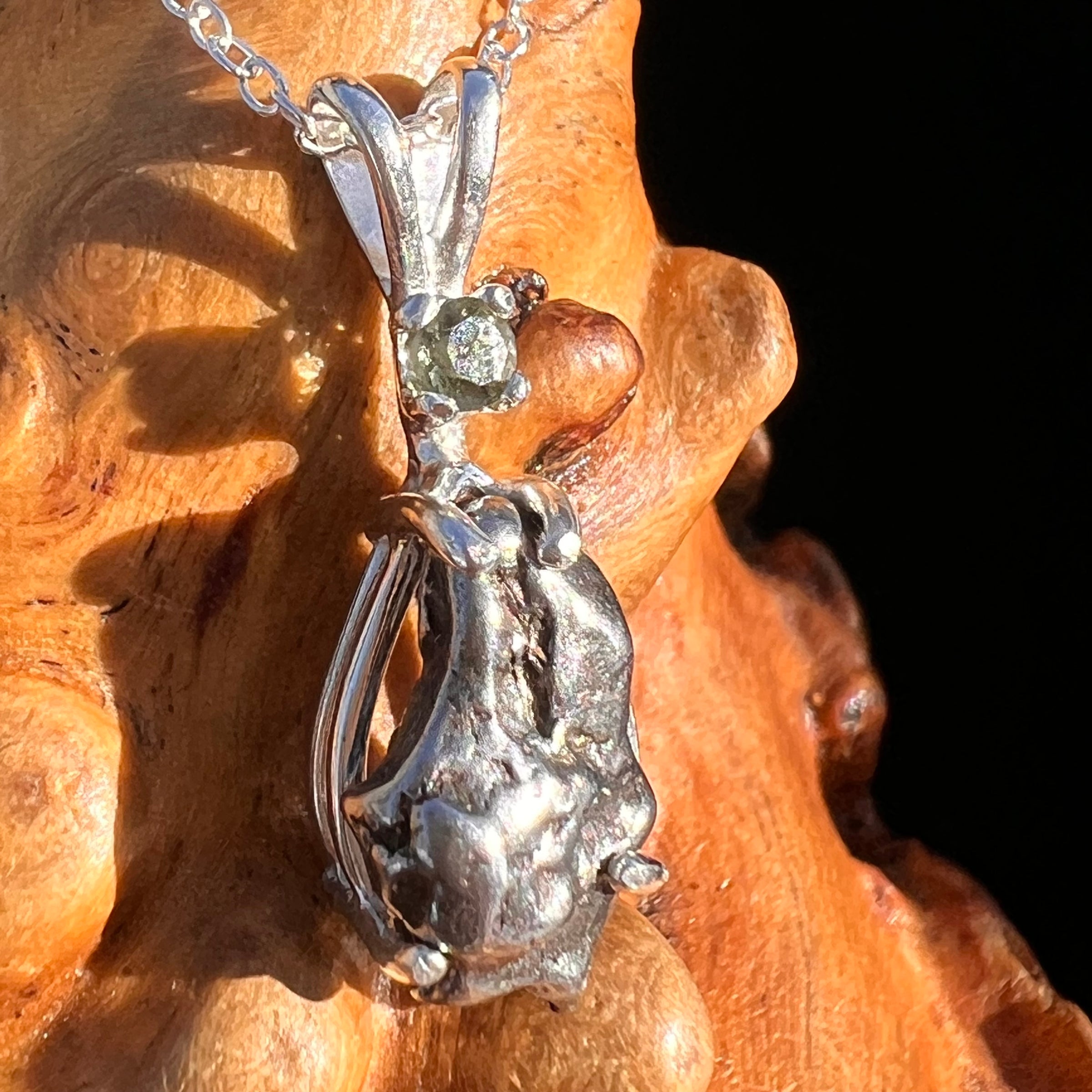 Moldavite & Meteorite Necklace Sterling Silver #7665-Moldavite Life