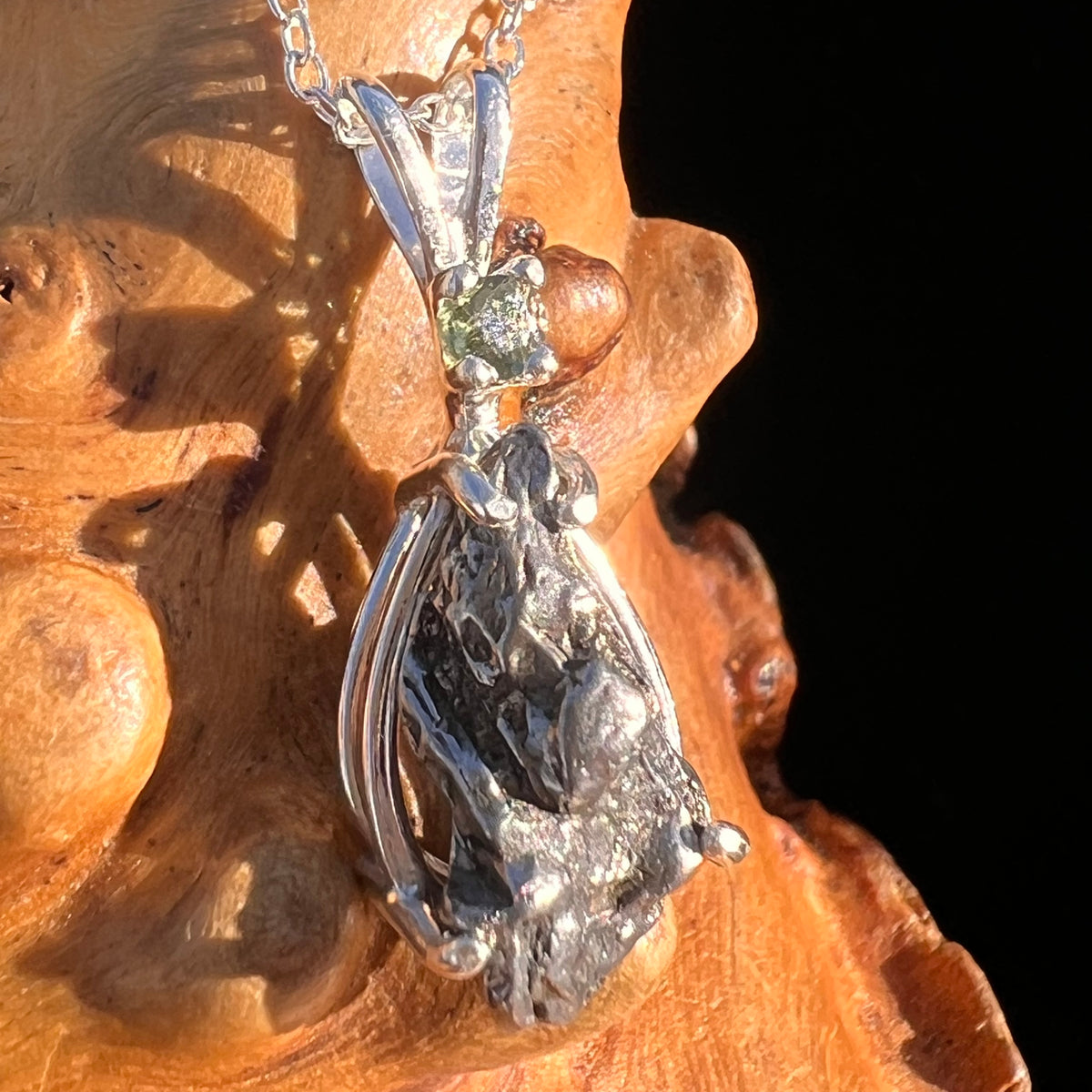 Moldavite & Meteorite Necklace Sterling Silver #7666-Moldavite Life